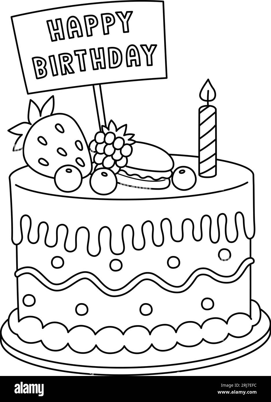 Birthday Cake Isolated Coloring Page For Kids Stock Vector Image Art Alamy