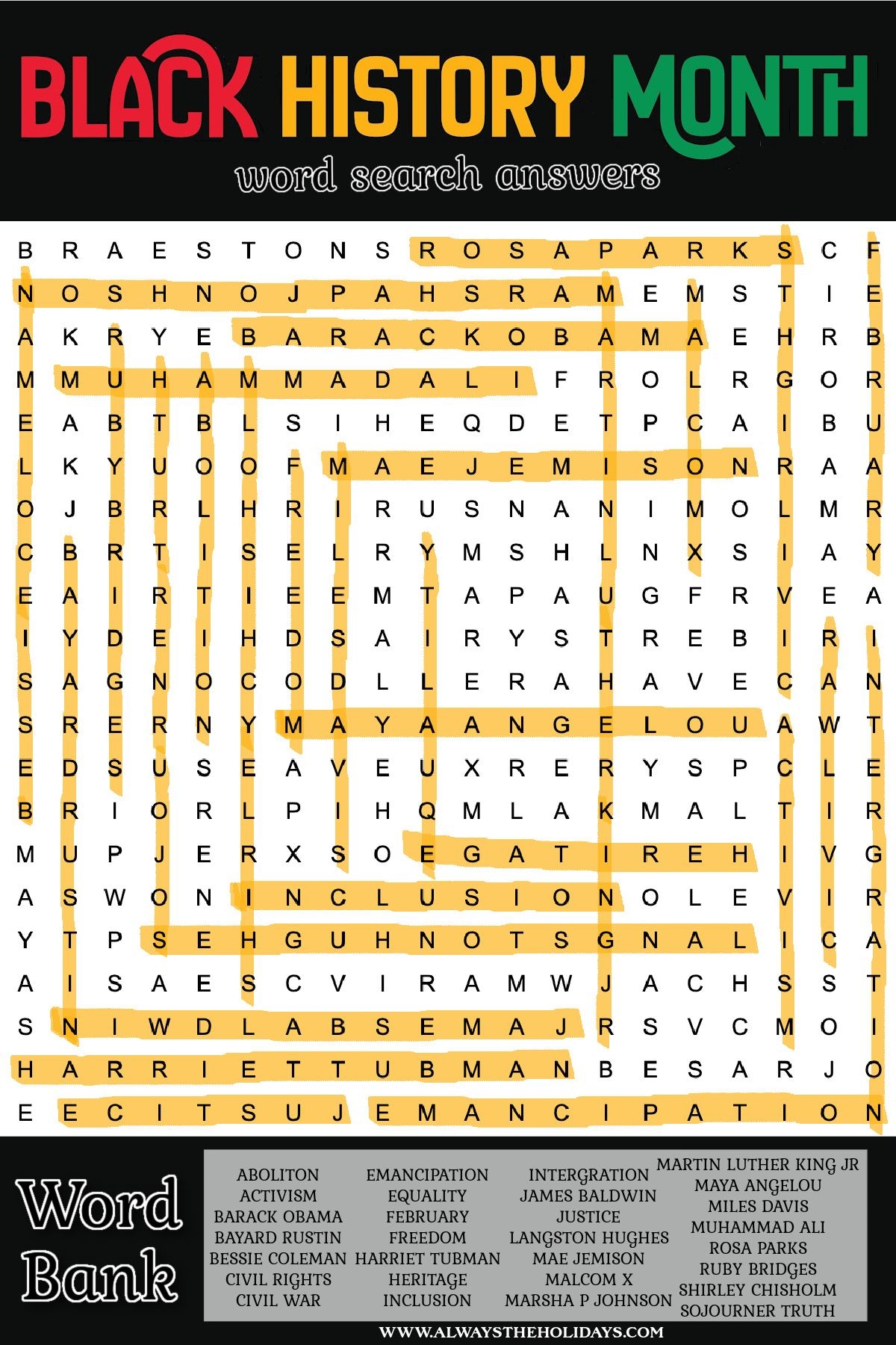 word search with answer key
