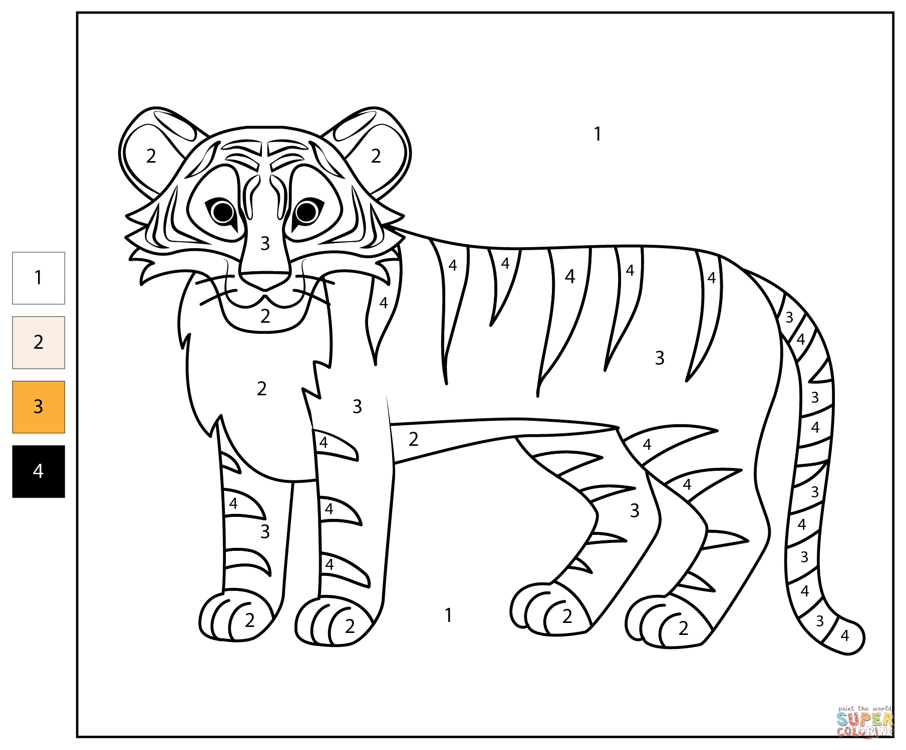 Color By Number Tiger Coloring Page Free Printable