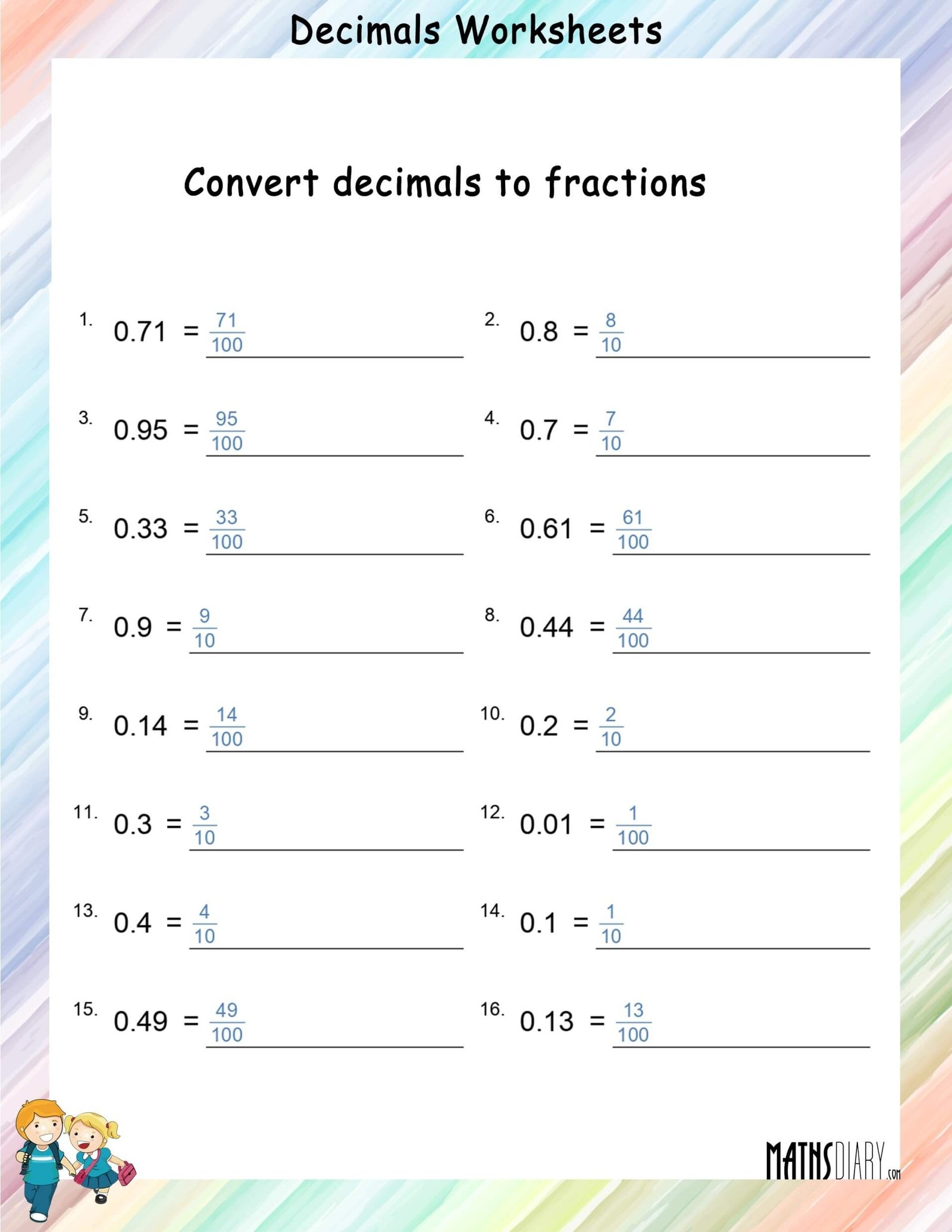 Convert Decimals To Fractions Worksheets Math Worksheets MathsDiary