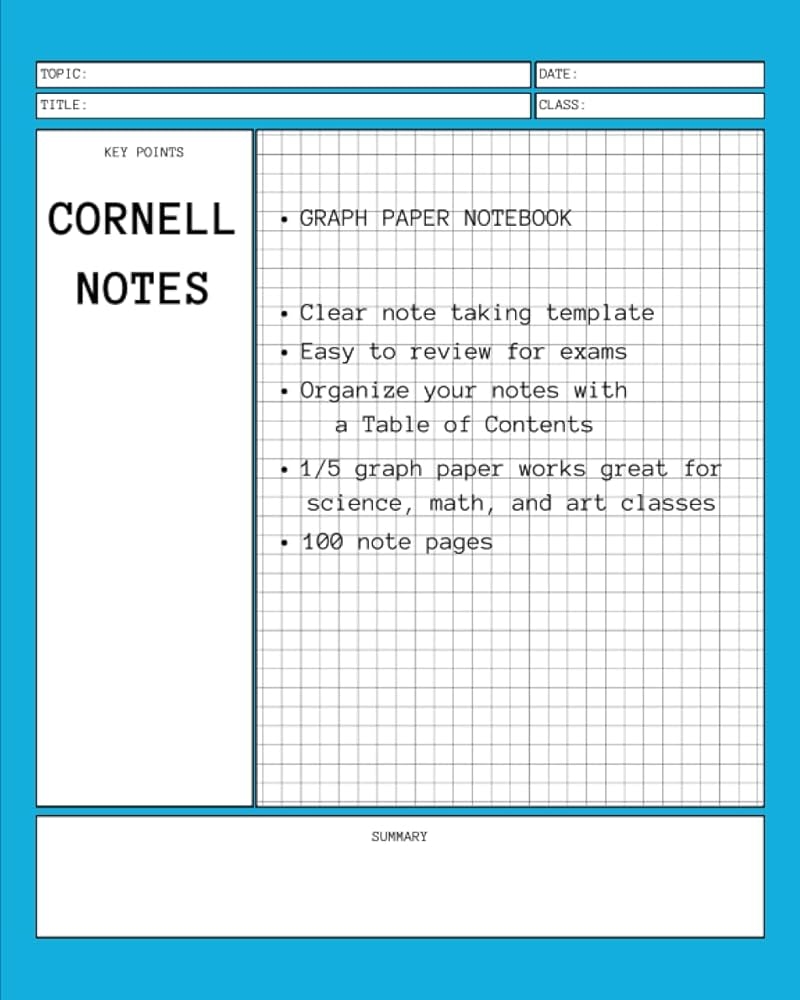 Cornell Notes Graph Paper Notebook For Organized Note Taking 100 Pages 8 X 10 Blue Cover Ideal For Science And Math Classes Note Imprint Amazon Books