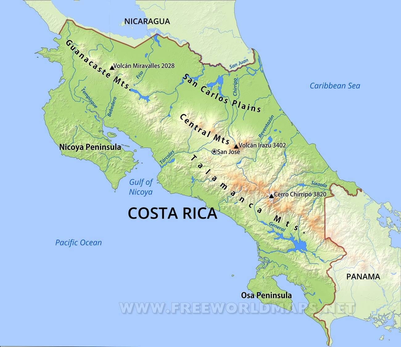 costa rica geography map