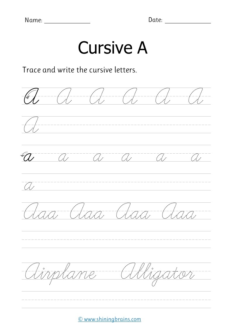 Cursive A Free Small A And Capital A Cursive Writing Worksheet