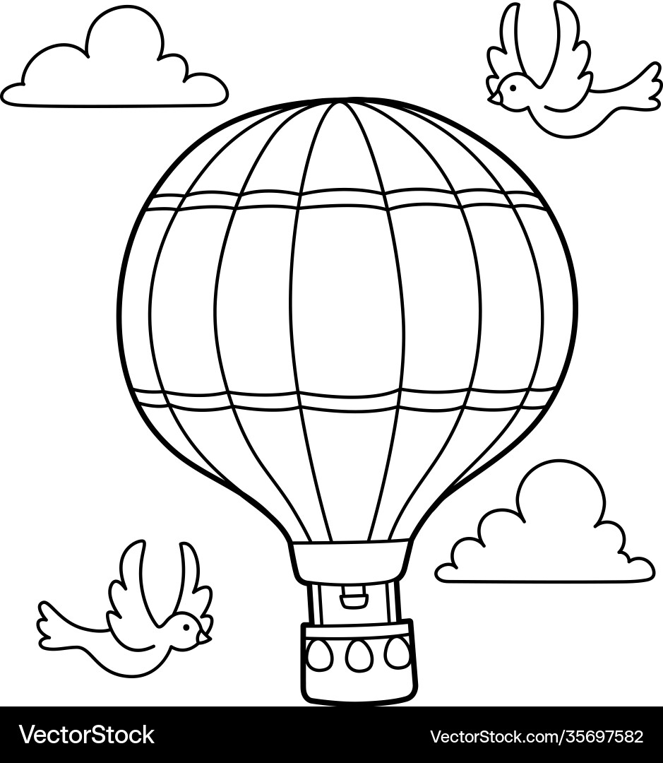 Cute Hot Air Balloon Coloring Page Royalty Free Vector VectorStock