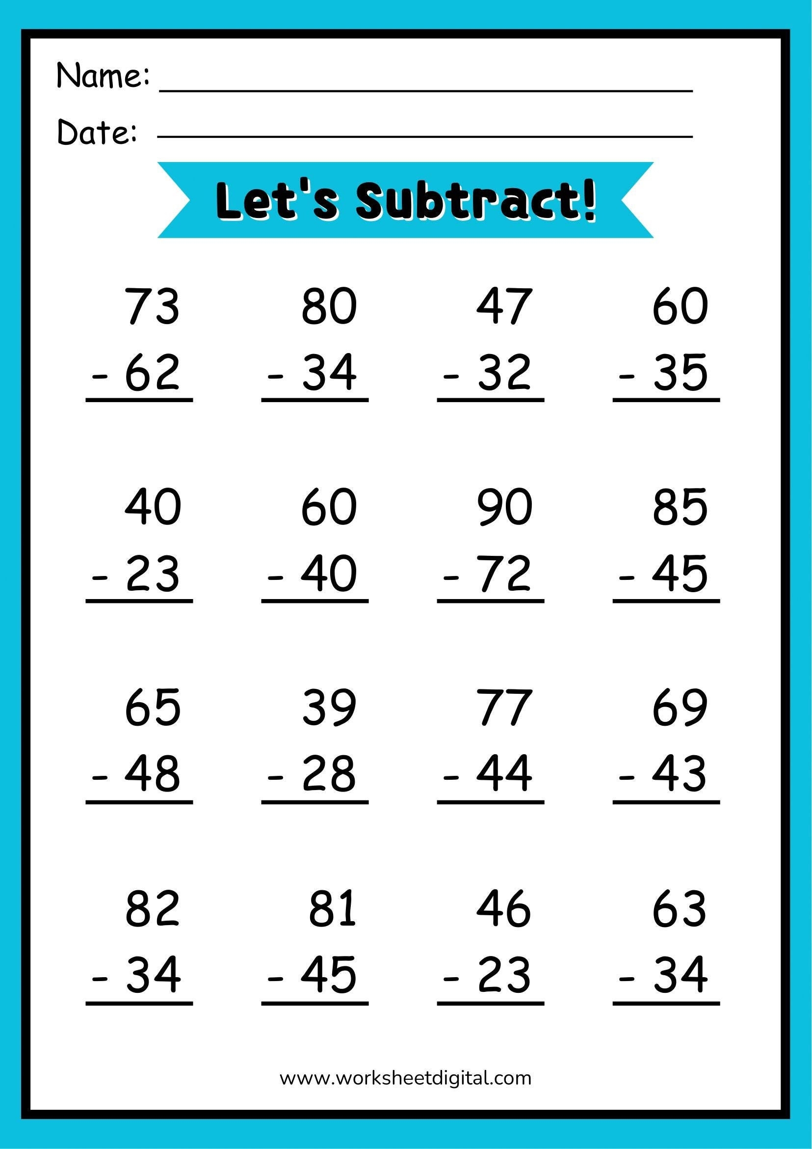 Double Digit Subtraction Worksheet Regrouping Practice PDF Etsy Double Digit Subtraction Worksheet Regrouping Practice PDF Etsy