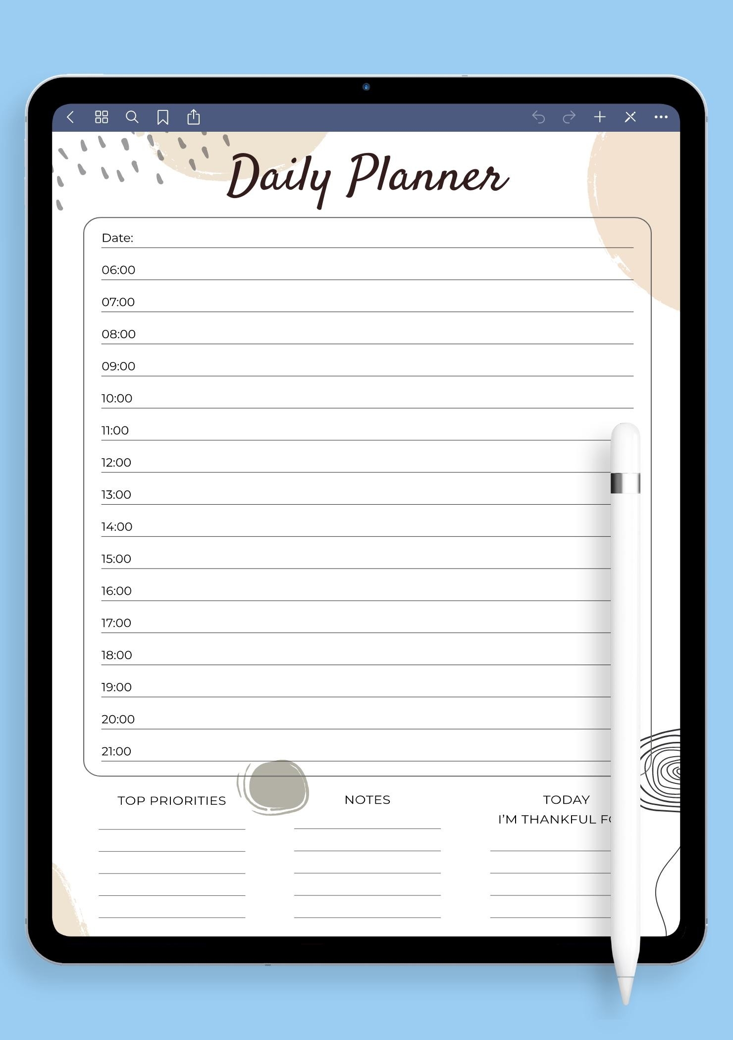 Download Printable Daily Planner With Time Slots Template PDF
