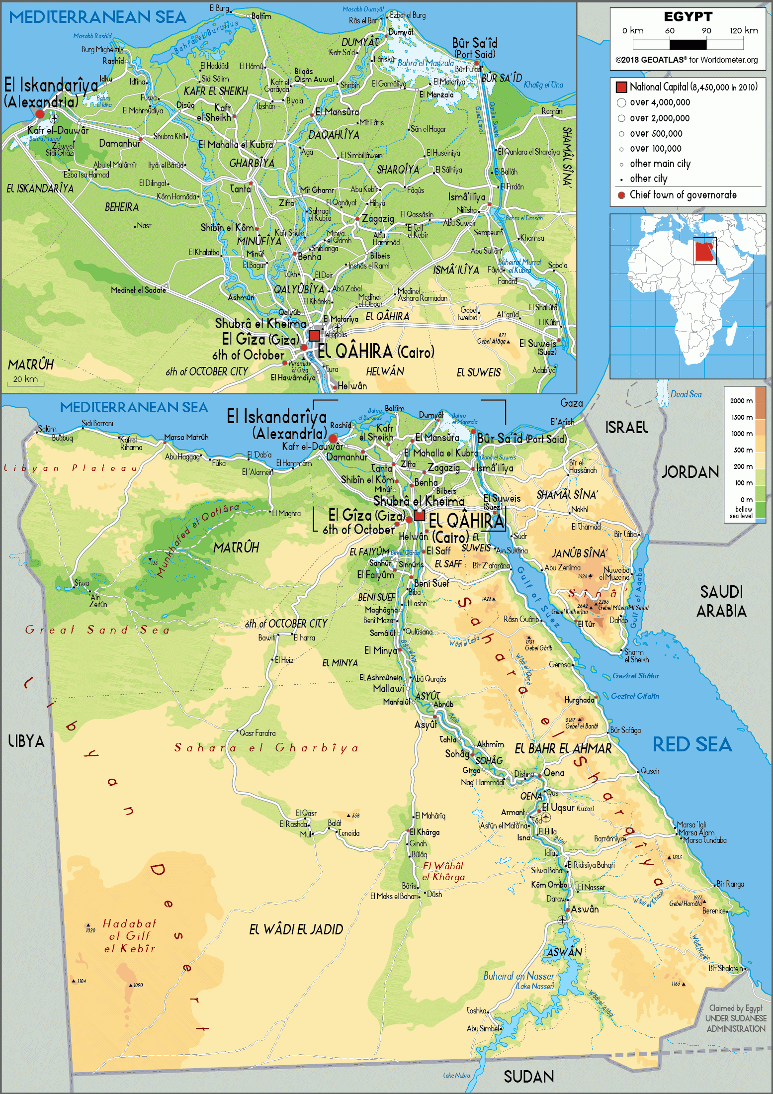 Egypt Map Physical Worldometer Egypt Map Physical Worldometer