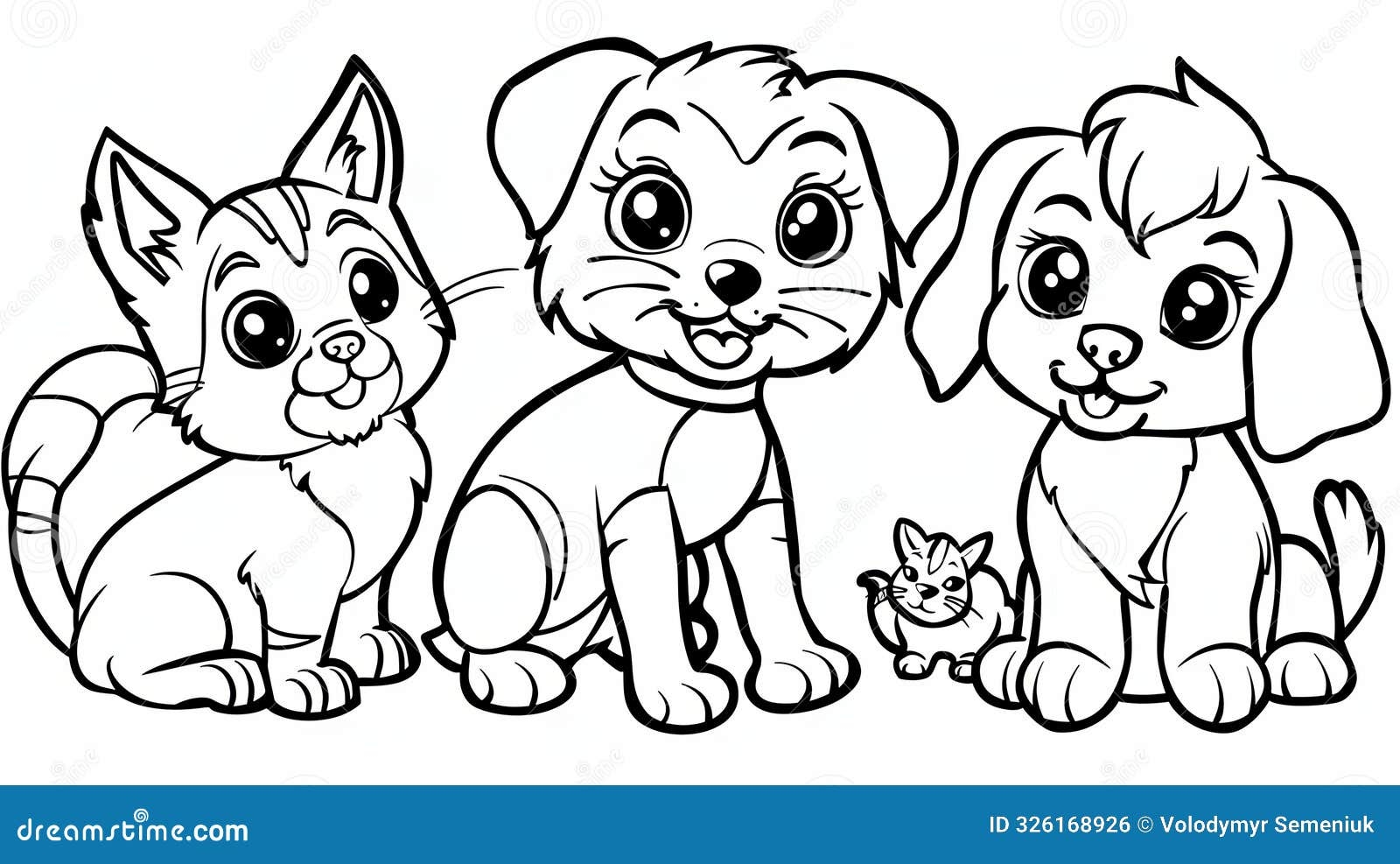 Enjoy Coloring This Cute Pets Coloring Page Featuring A Cat And Dogs Sitting Next To Each Other Stock Illustration Illustration Of Create Children 326168926