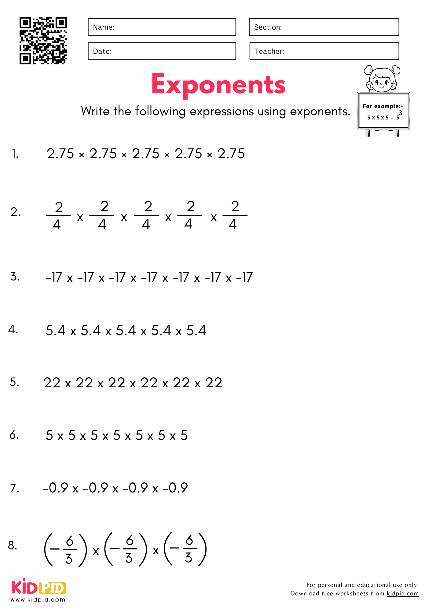 6th grade exponents worksheet 6th grade exponents worksheet