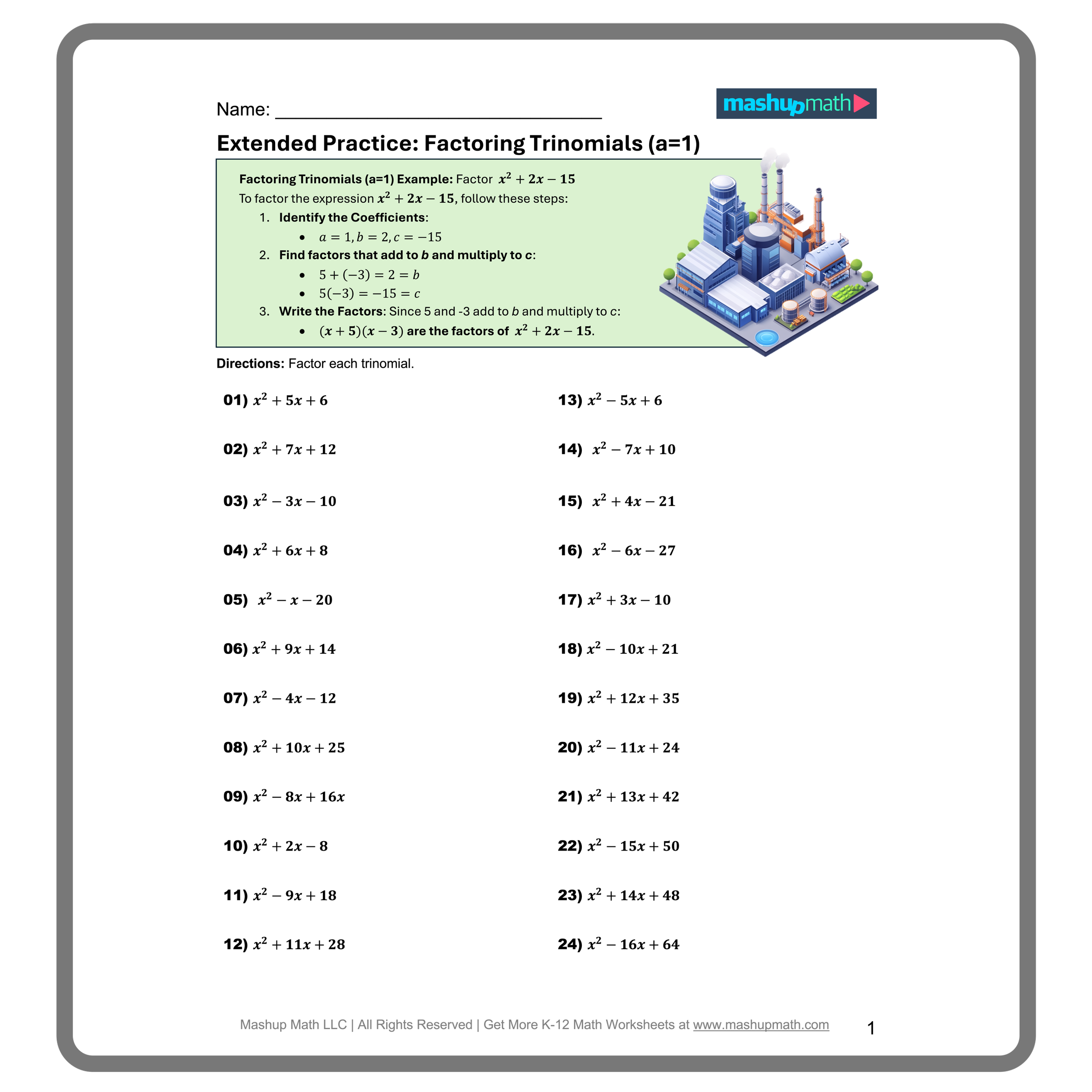 factoring simple trinomials worksheet