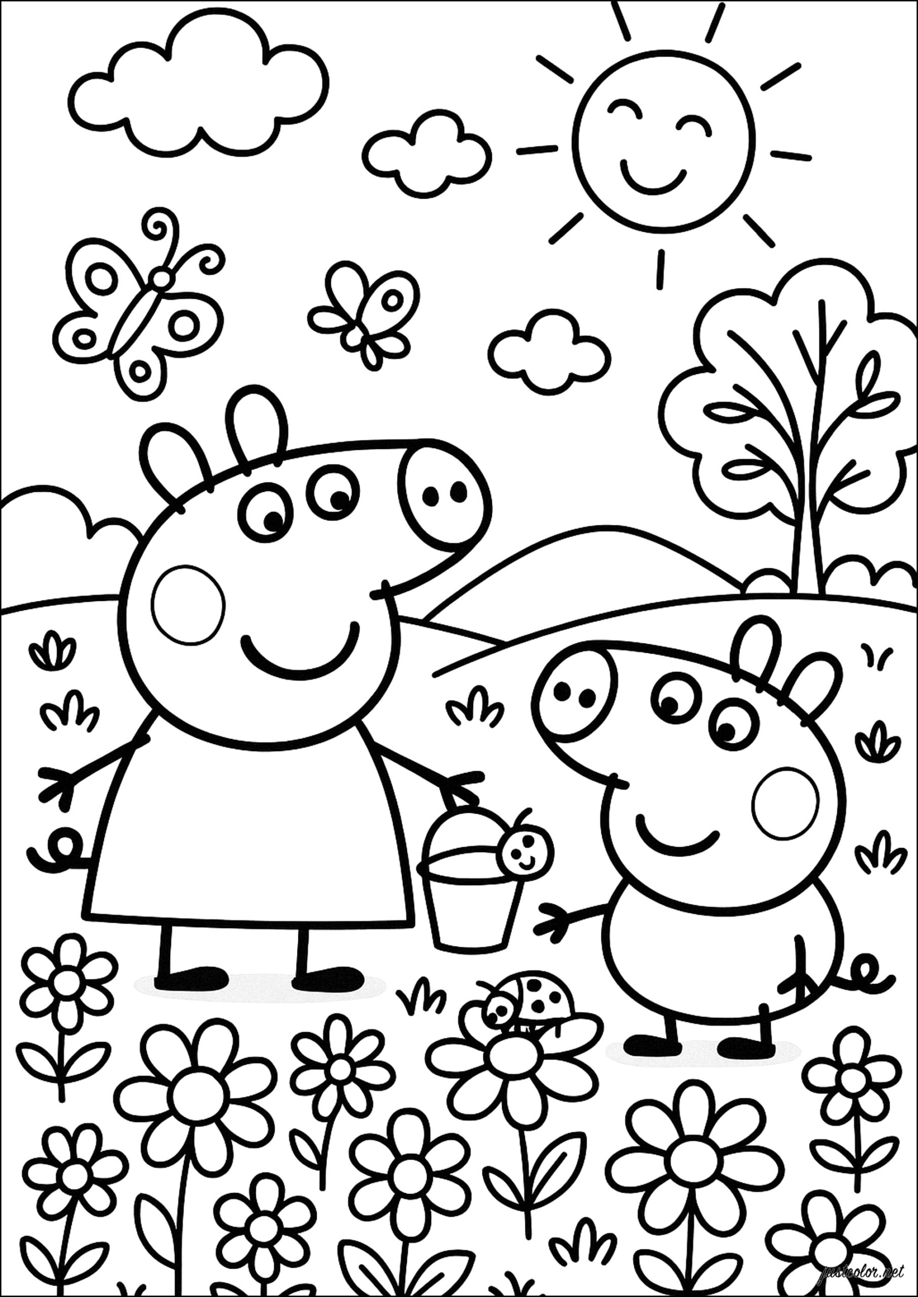 Family Adventure In The Garden Peppa Pig Coloring Pages