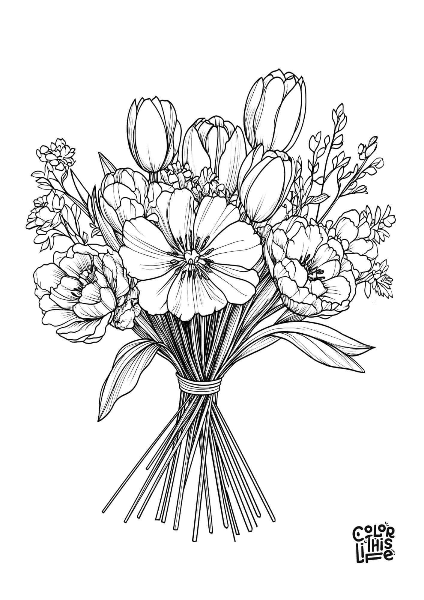 bunch of flowers colouring pages