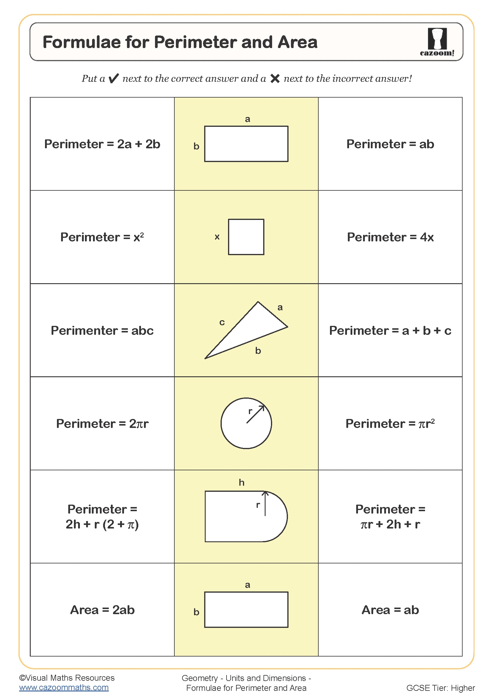 Formulae For Perimeter And Area Worksheet Cazoom Maths Worksheets Formulae For Perimeter And Area Worksheet Cazoom Maths Worksheets