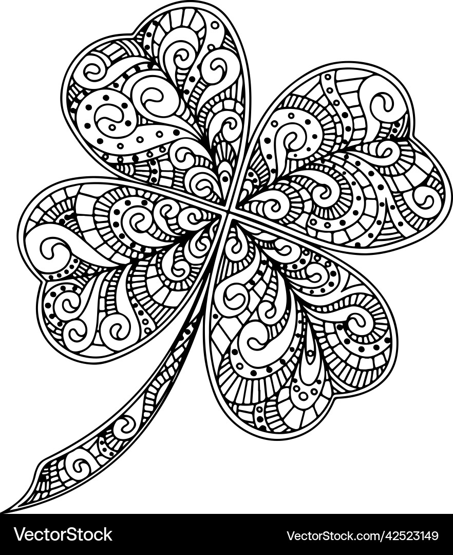 Four Leaf Clover Coloring Page Royalty Free Vector VectorStock