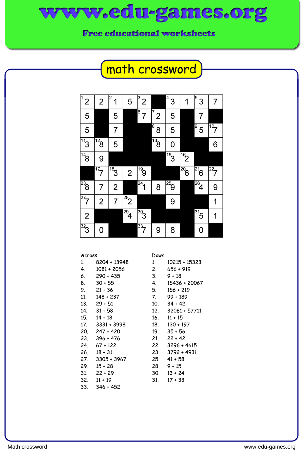 Free Math Crossword Maker Customizable PDF Worksheets For Teachers Free Math Crossword Maker Customizable PDF Worksheets For Teachers