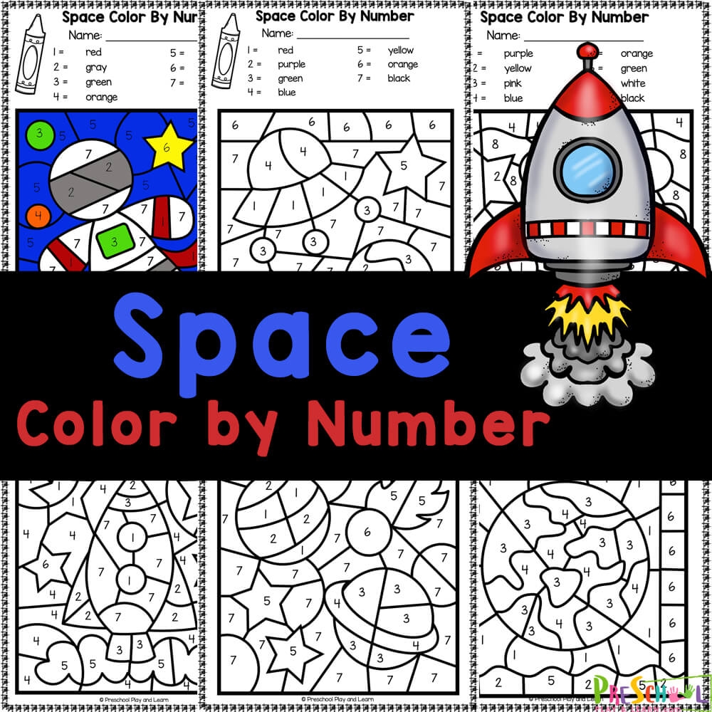  FREE Printable Outer Space Color By Number Preschool Worksheet