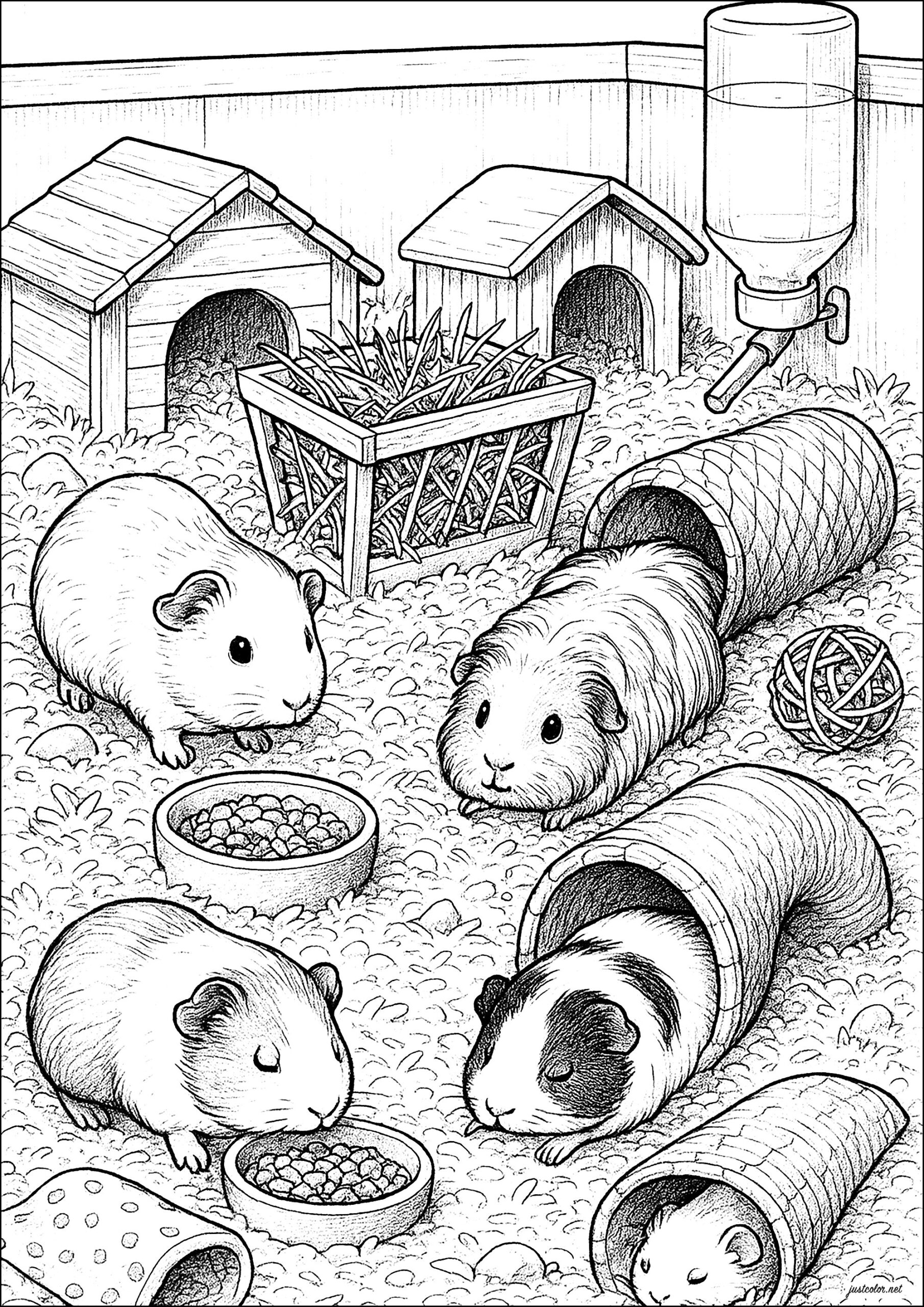 Guinea Pigs In Their Box Guinea Pig Coloring Pages
