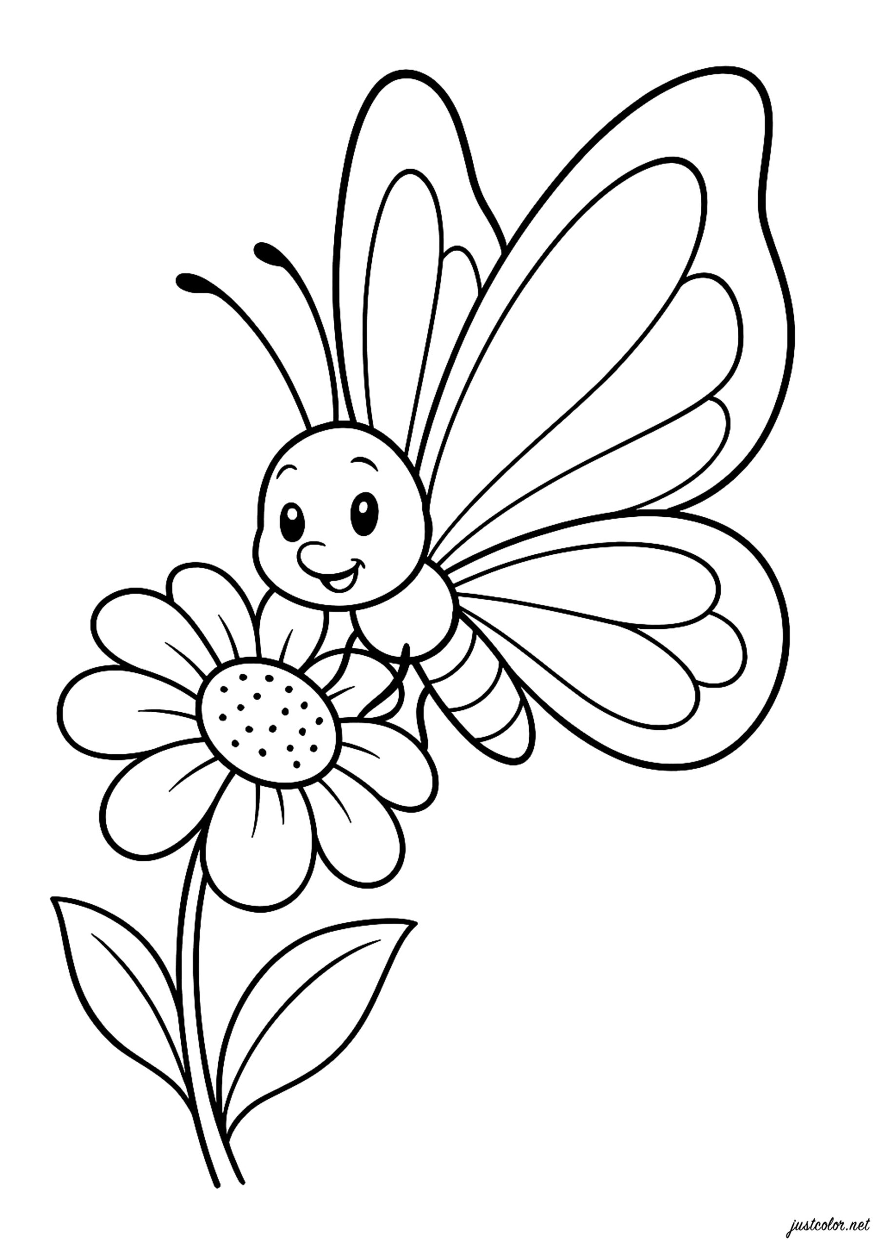 Happy Butterfly On A Flower Butterfly Coloring Pages Happy Butterfly On A Flower Butterfly Coloring Pages