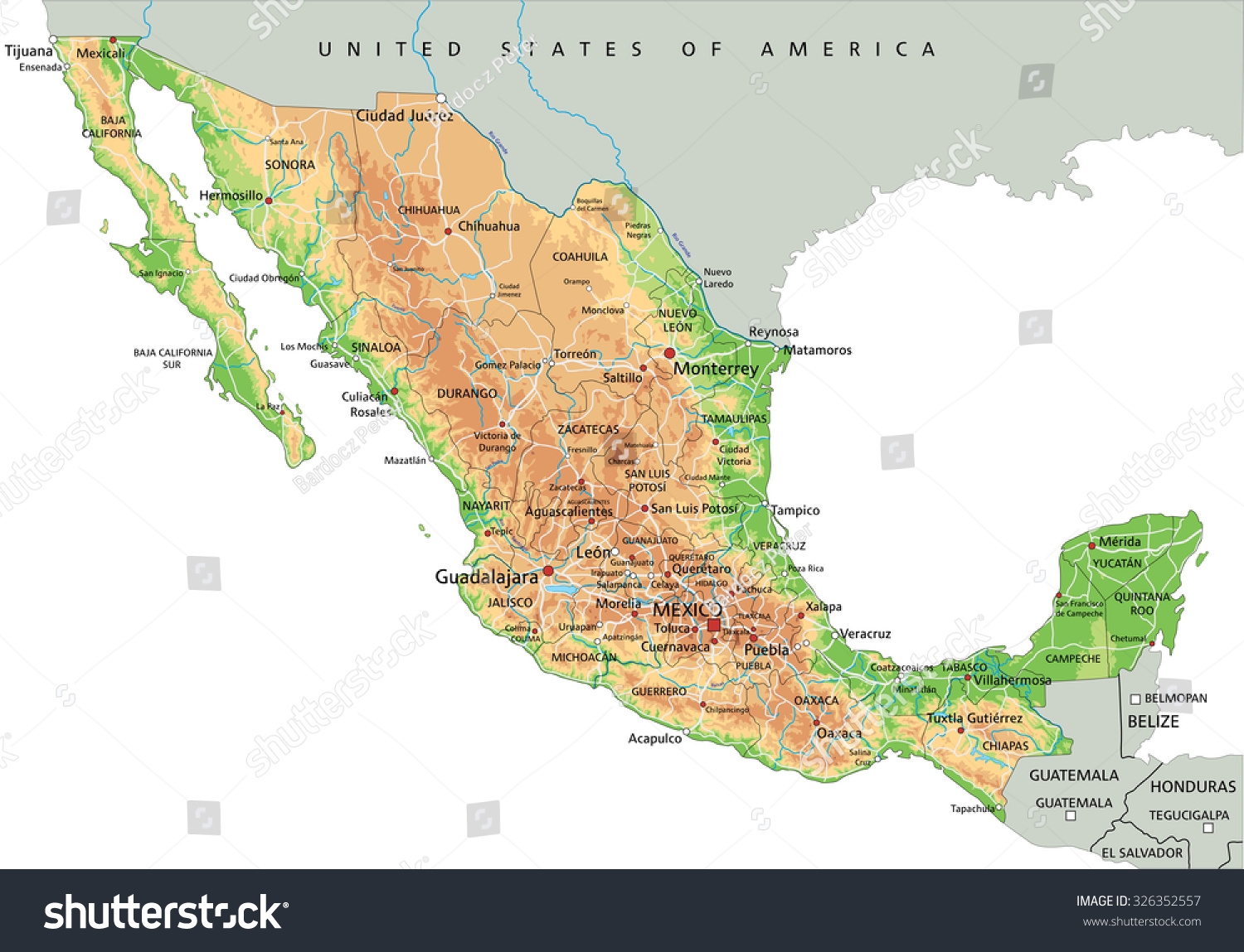 labeled map of mexico