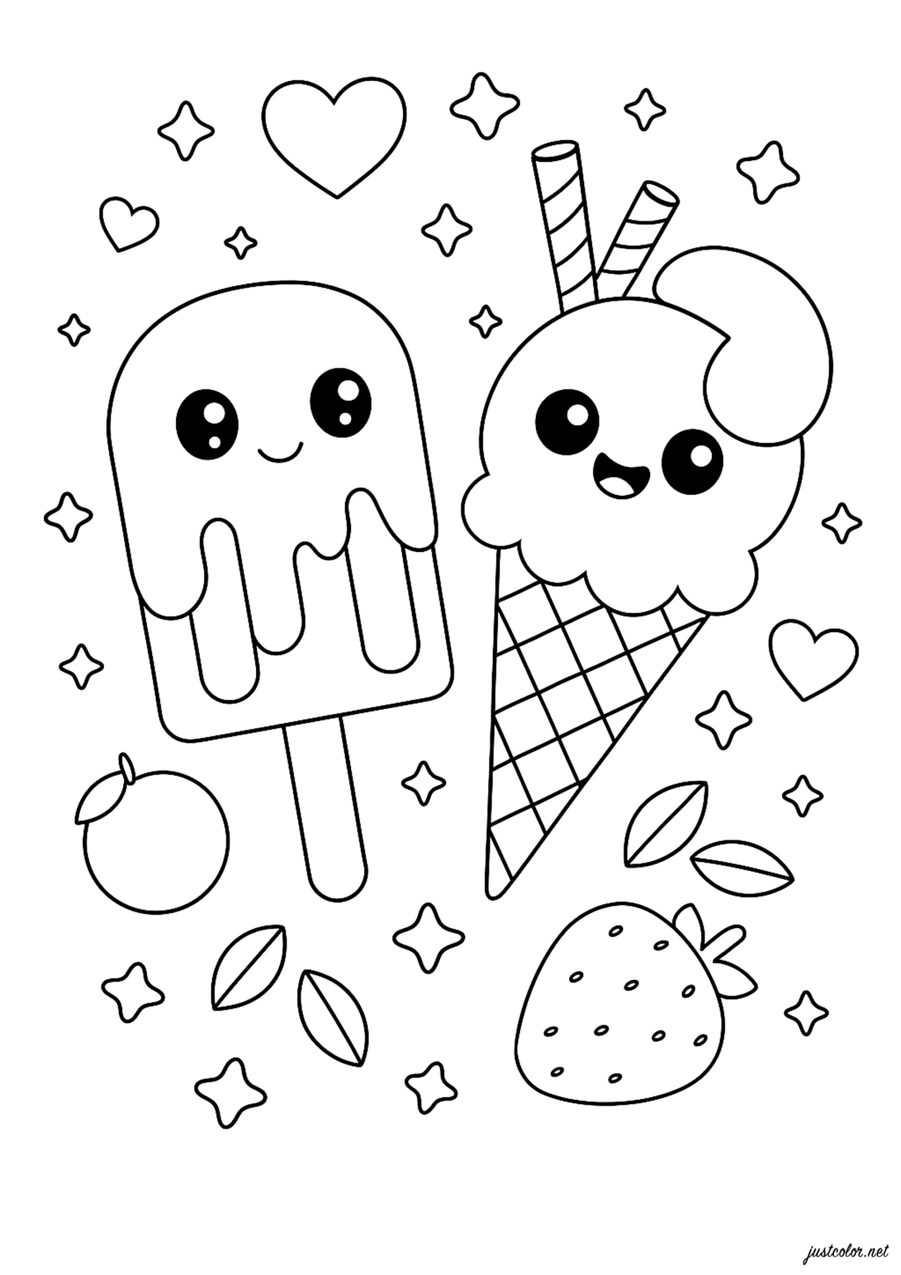 Iced Delights And Happy Fruits Food Coloring Pages