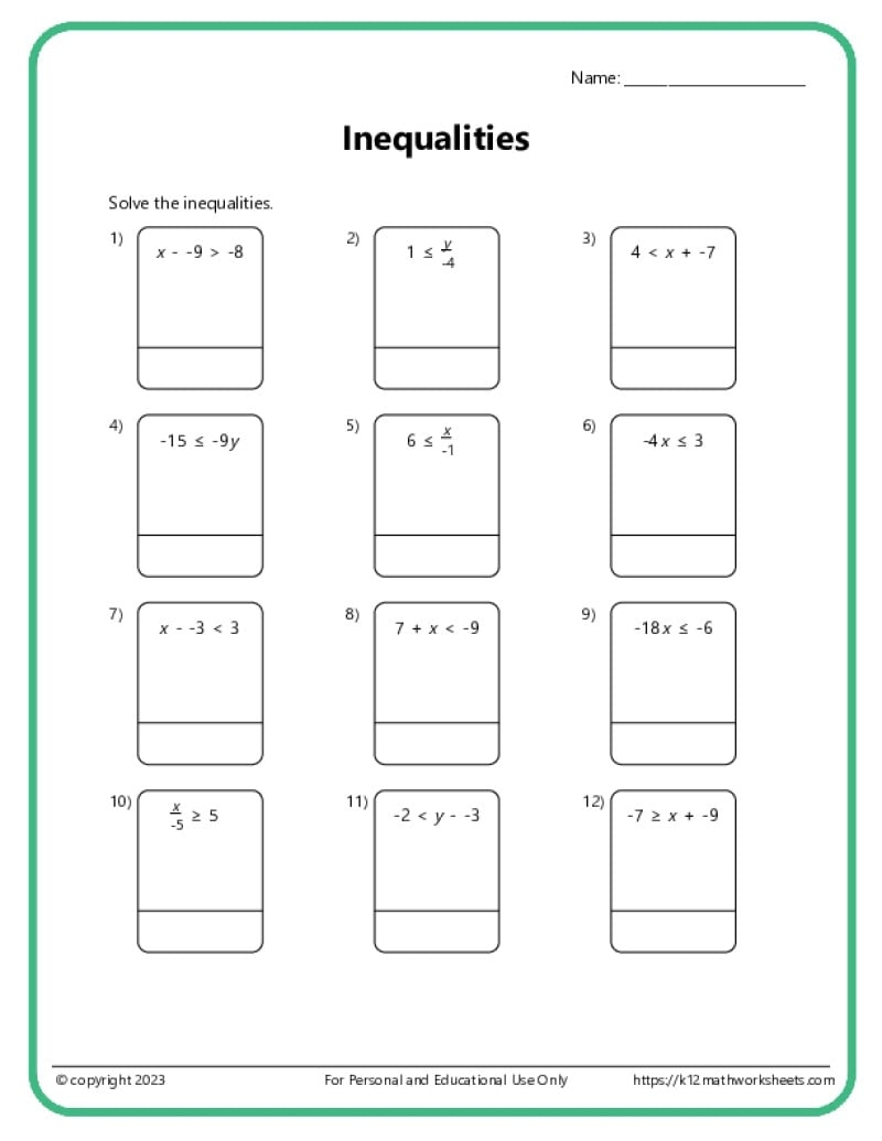 1 step inequalities worksheet 1 step inequalities worksheet