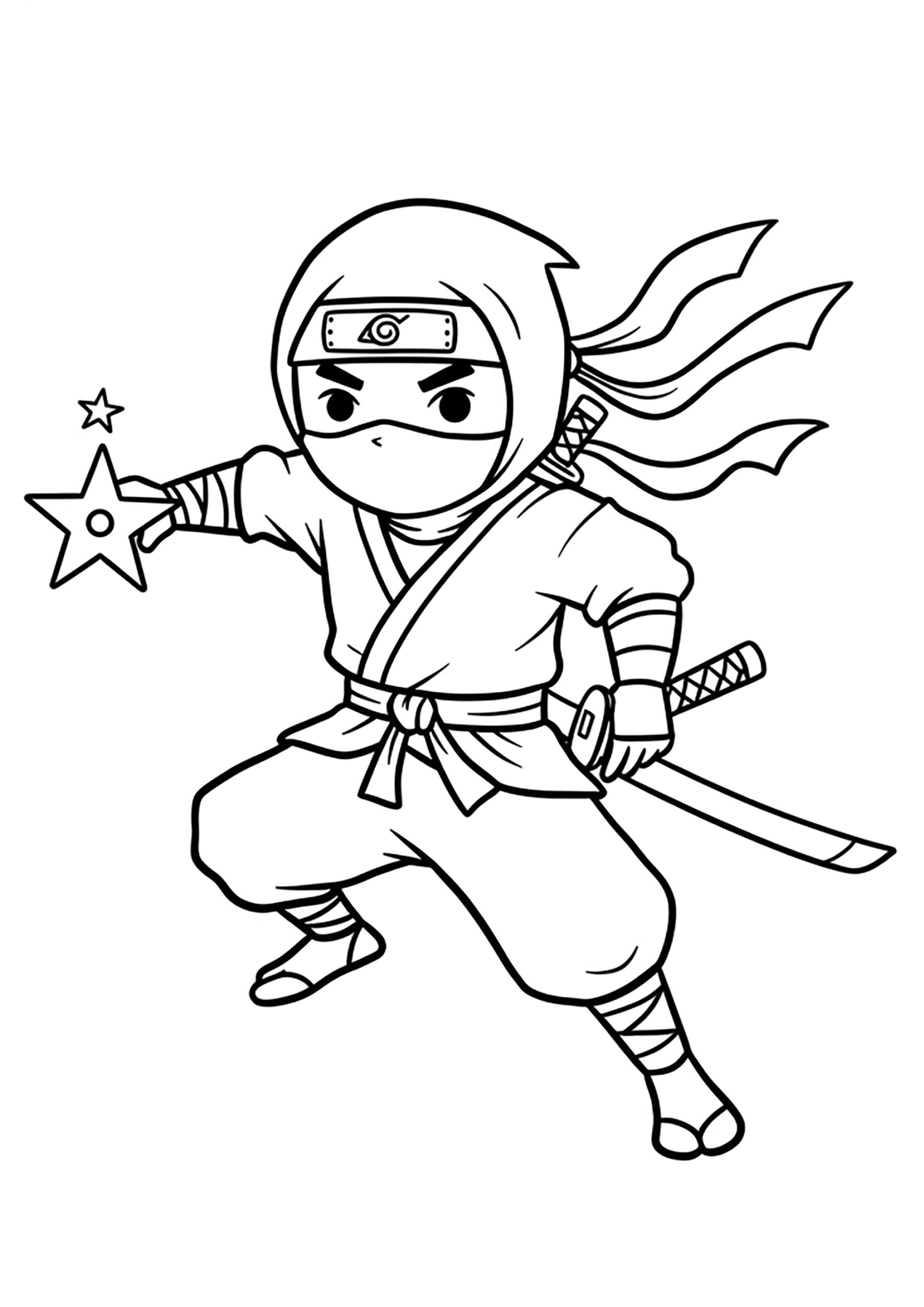 Kawaii Style Ninja With A Star Ninja Coloring Pages
