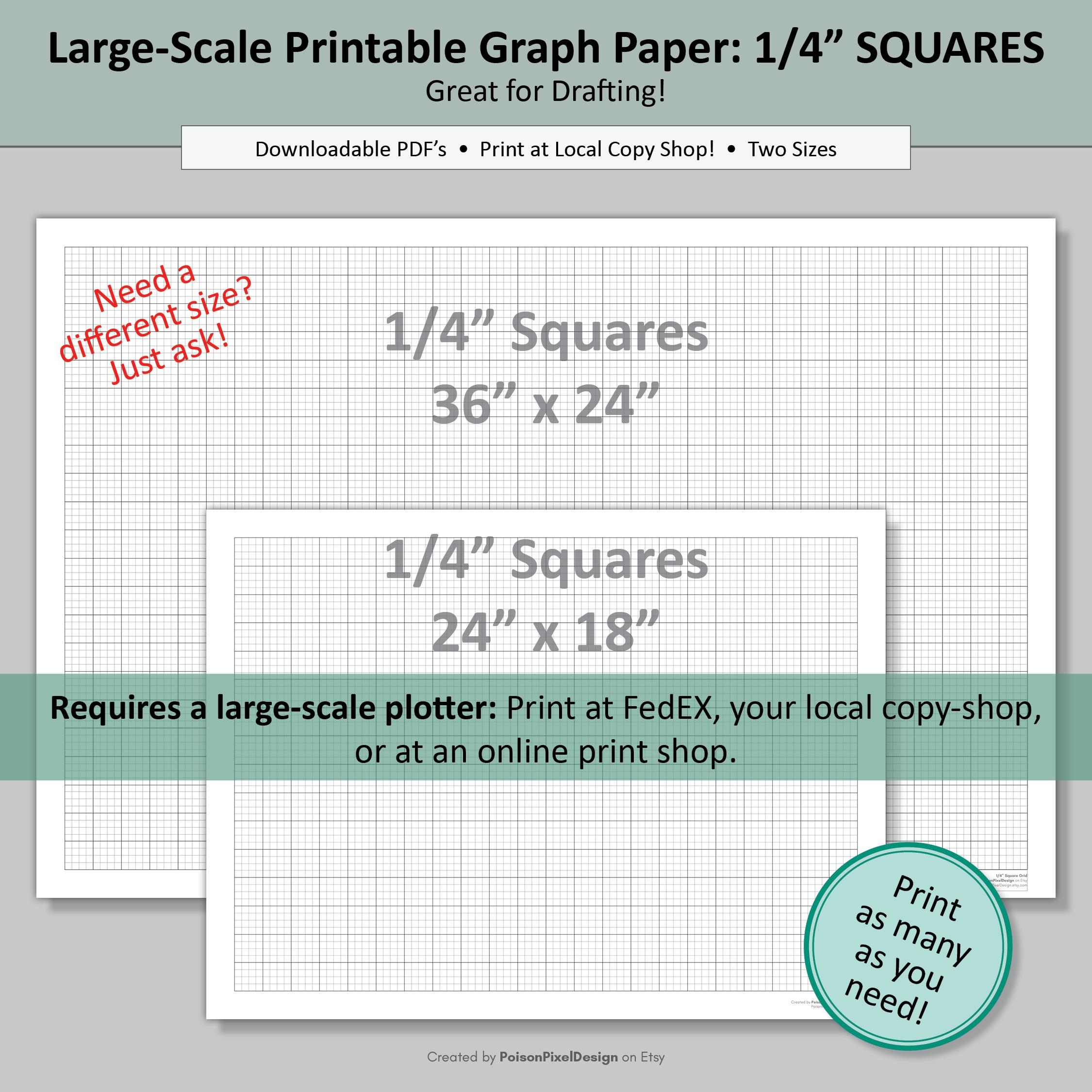 Large Scale SQUARE Graph Paper 1 4 Grid Two Sizes 36x24 24x18 digital PDF Download Etsy