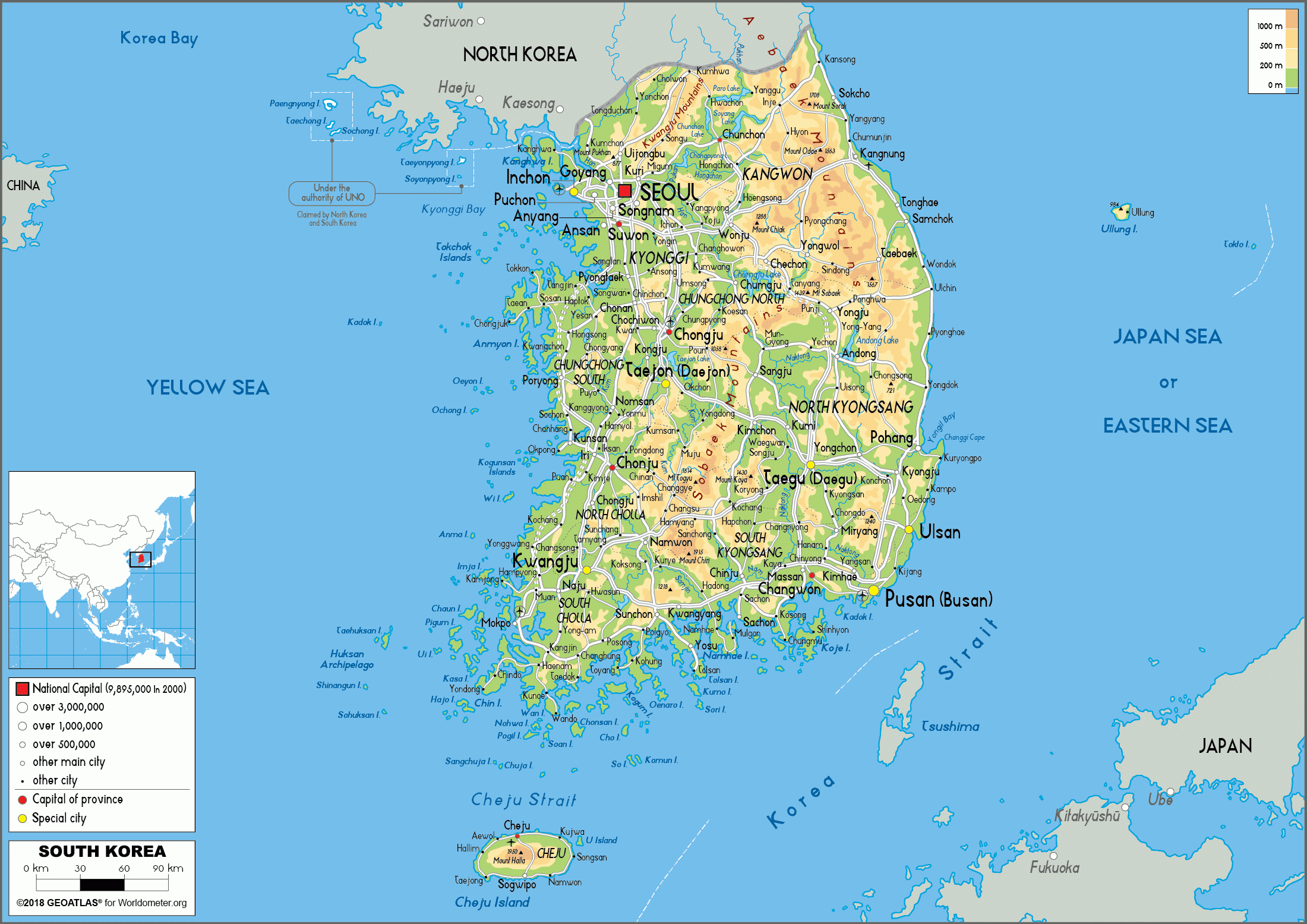 Large Size Physical Map Of South Korea Worldometer Large Size Physical Map Of South Korea Worldometer