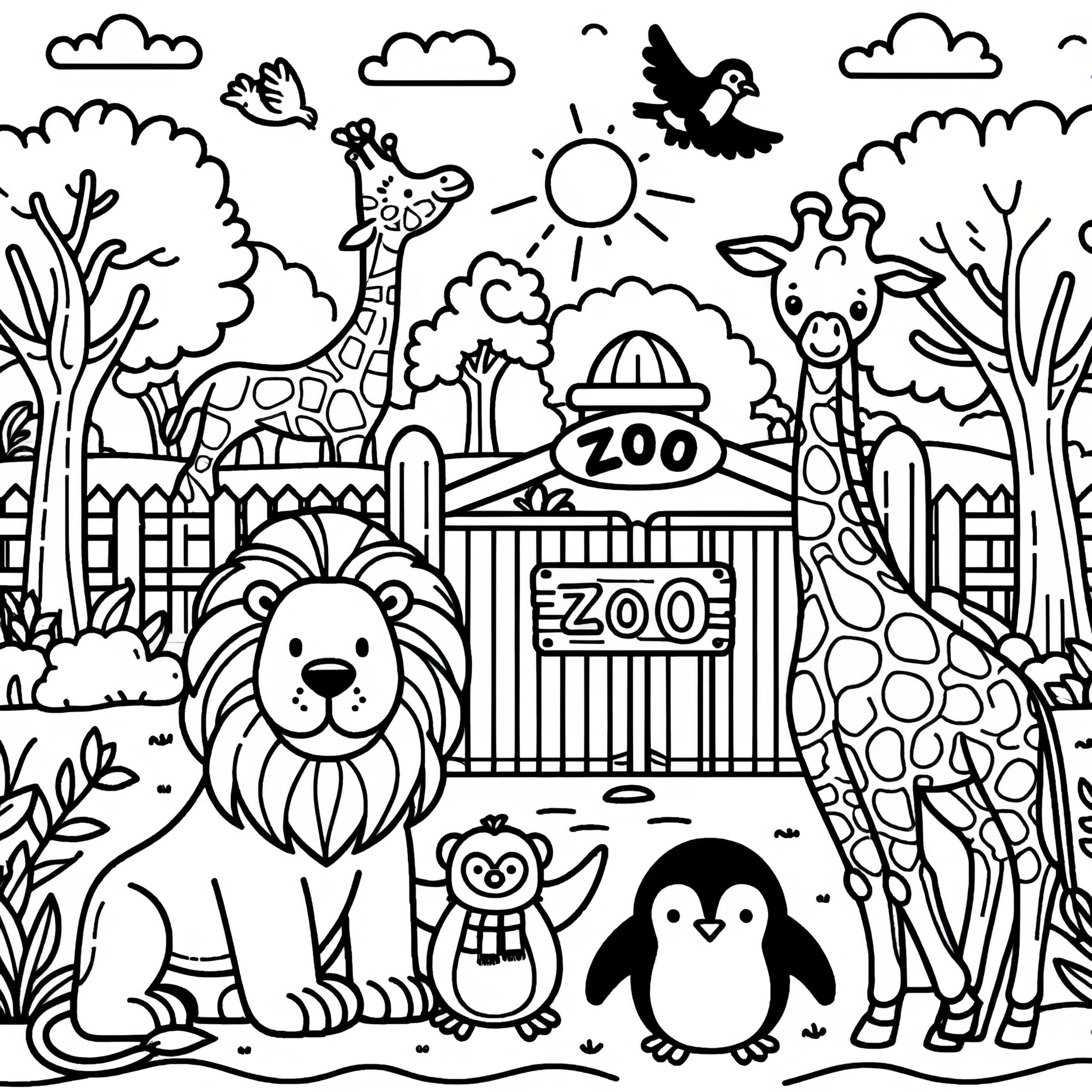 Lion Giraffes And Penguin At The Zoo Cute Coloring Picture For Download Free Lion Giraffes And Penguin At The Zoo Cute Coloring Picture For Download Free