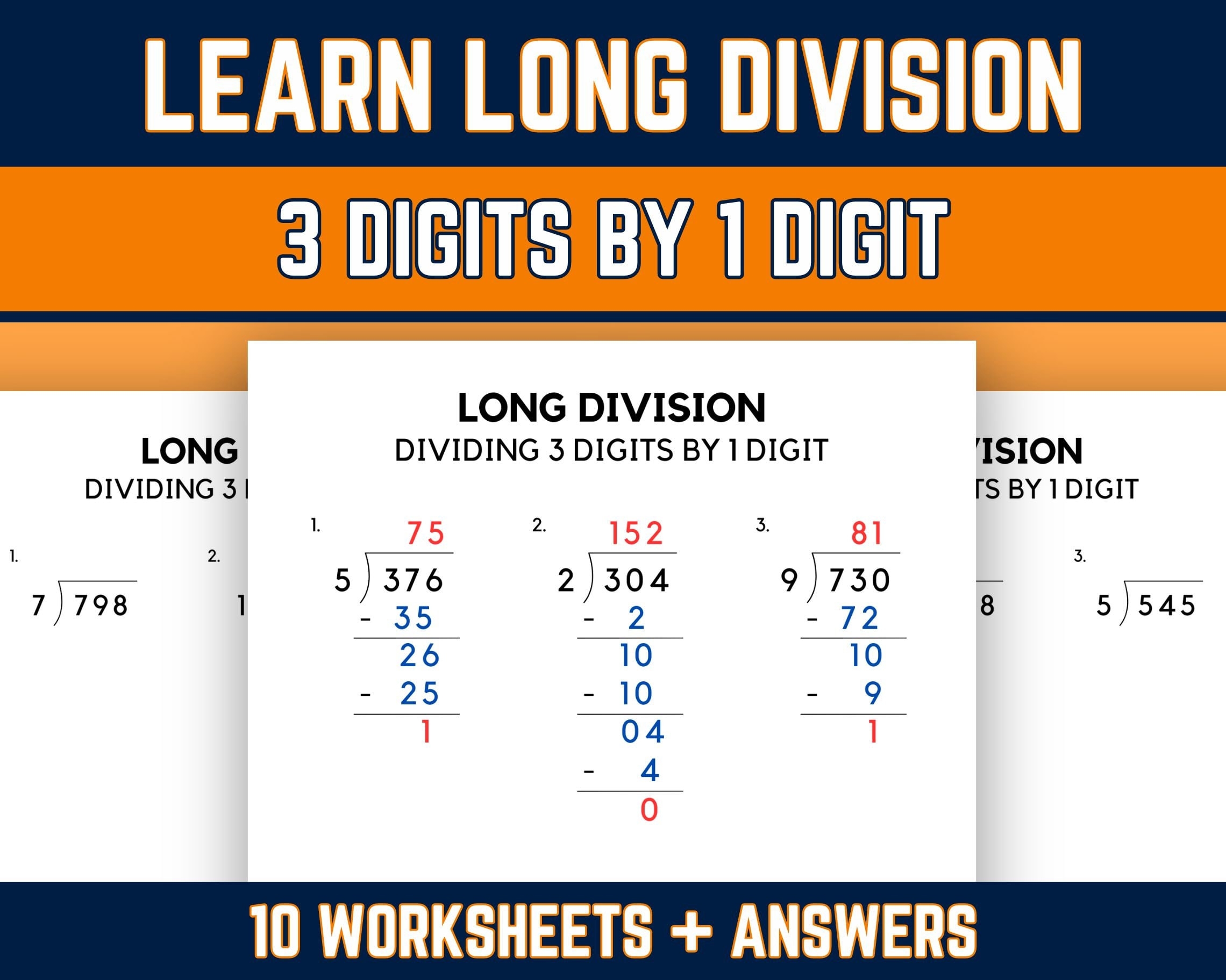 Long Division Practice Worksheets With Answers 5th Grade Math Dividing 3 Digit By 1 Digit Numbers Printable PDF Download Etsy Long Division Practice Worksheets With Answers 5th Grade Math Dividing 3 Digit By 1 Digit Numbers Printable PDF Download Etsy