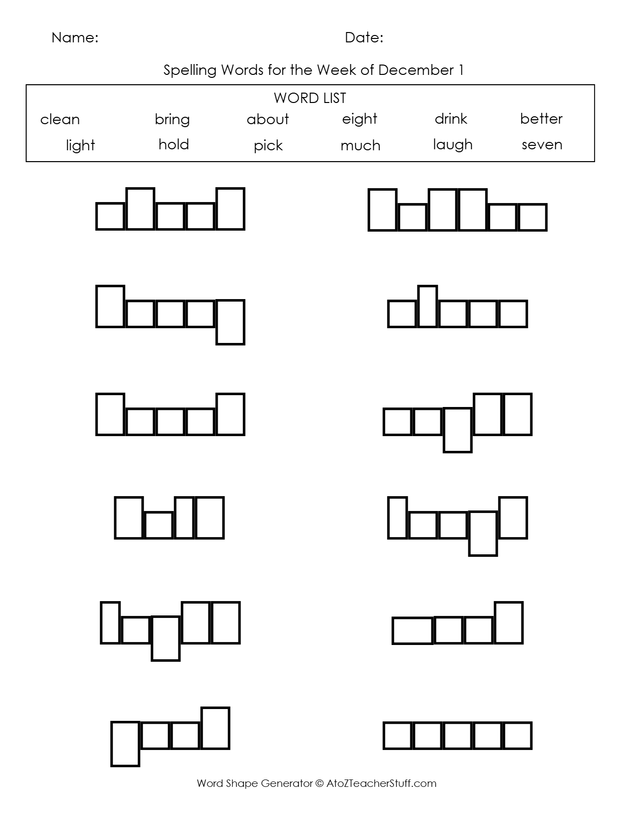 create worksheets with spelling words