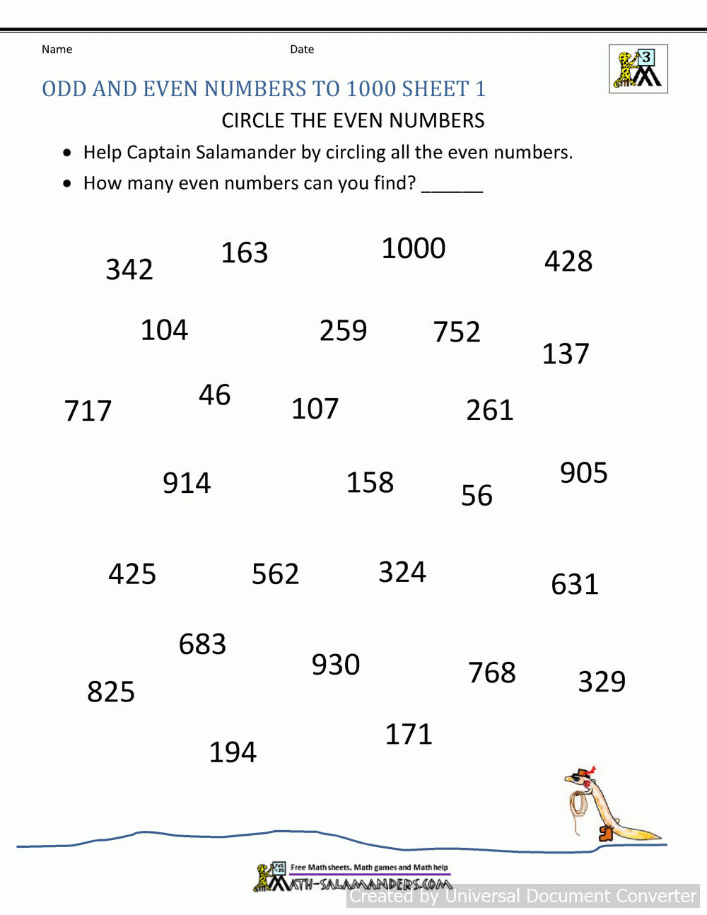 even and odd numbers worksheet