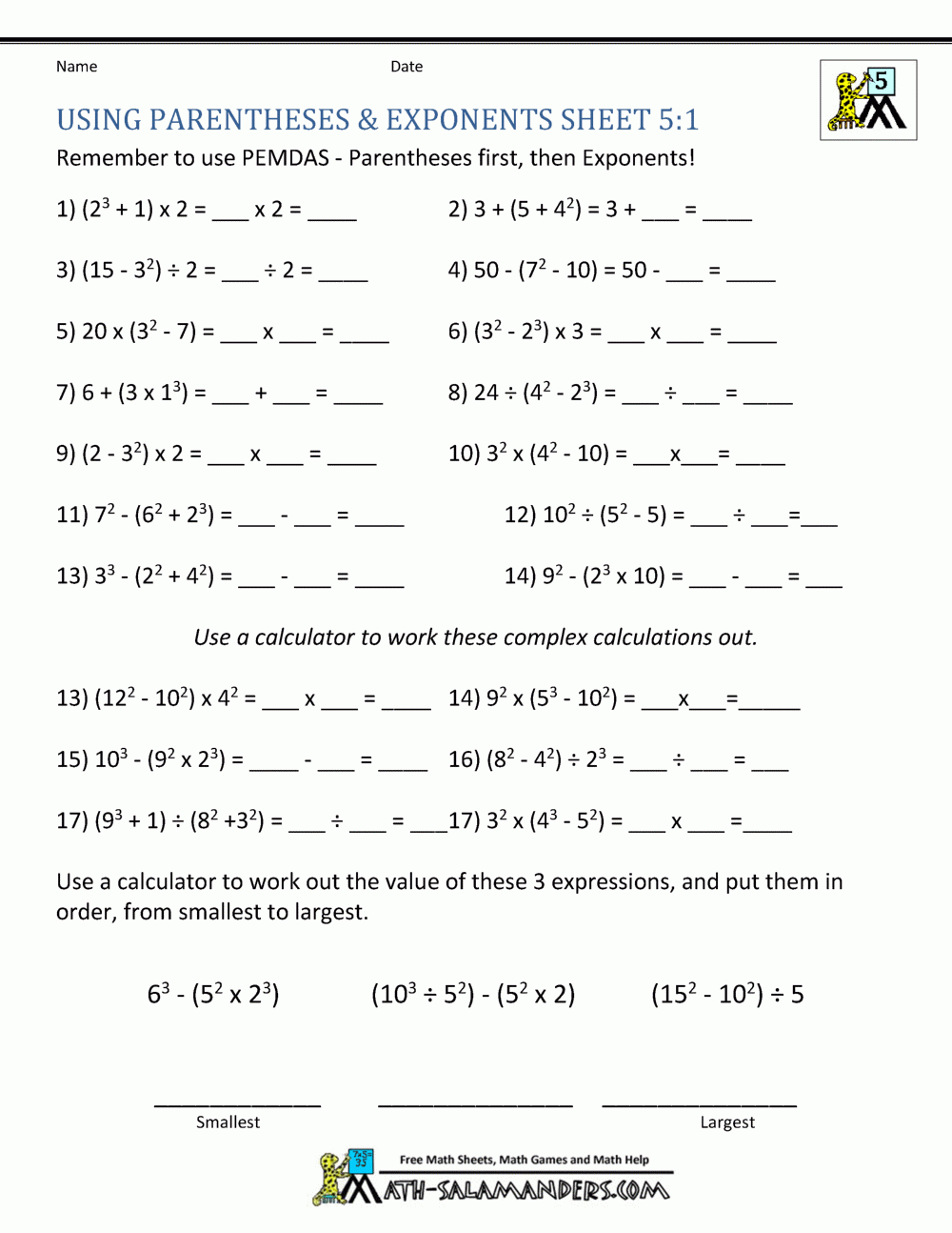 printable 5th grade math worksheets