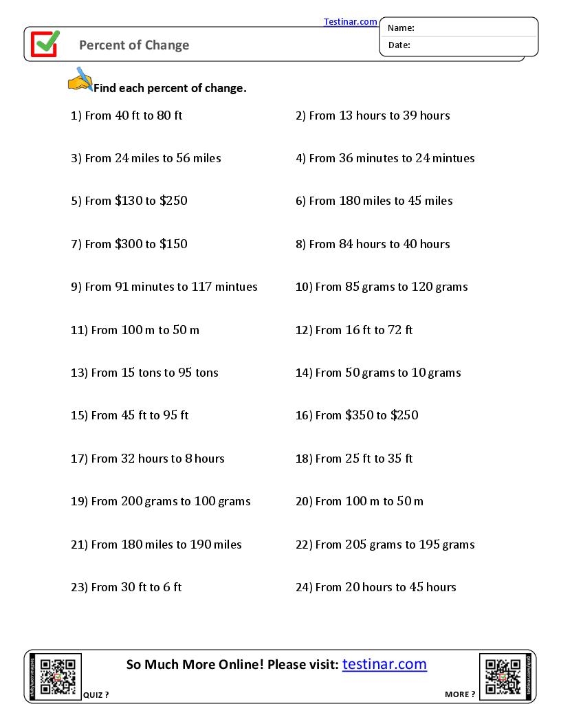 percent of change worksheet percent of change worksheet