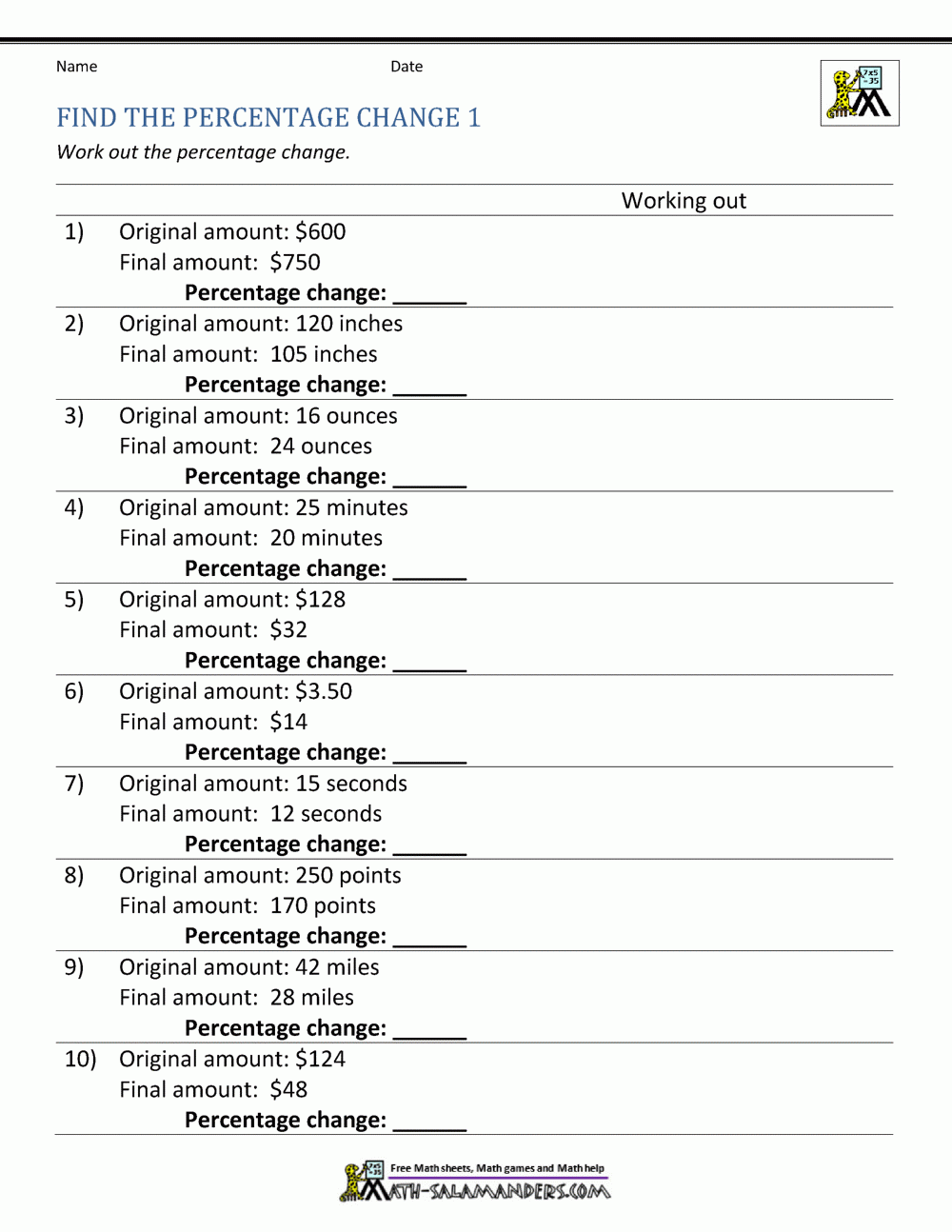 Percentage Increase And Decrease Worksheets Percentage Increase And Decrease Worksheets