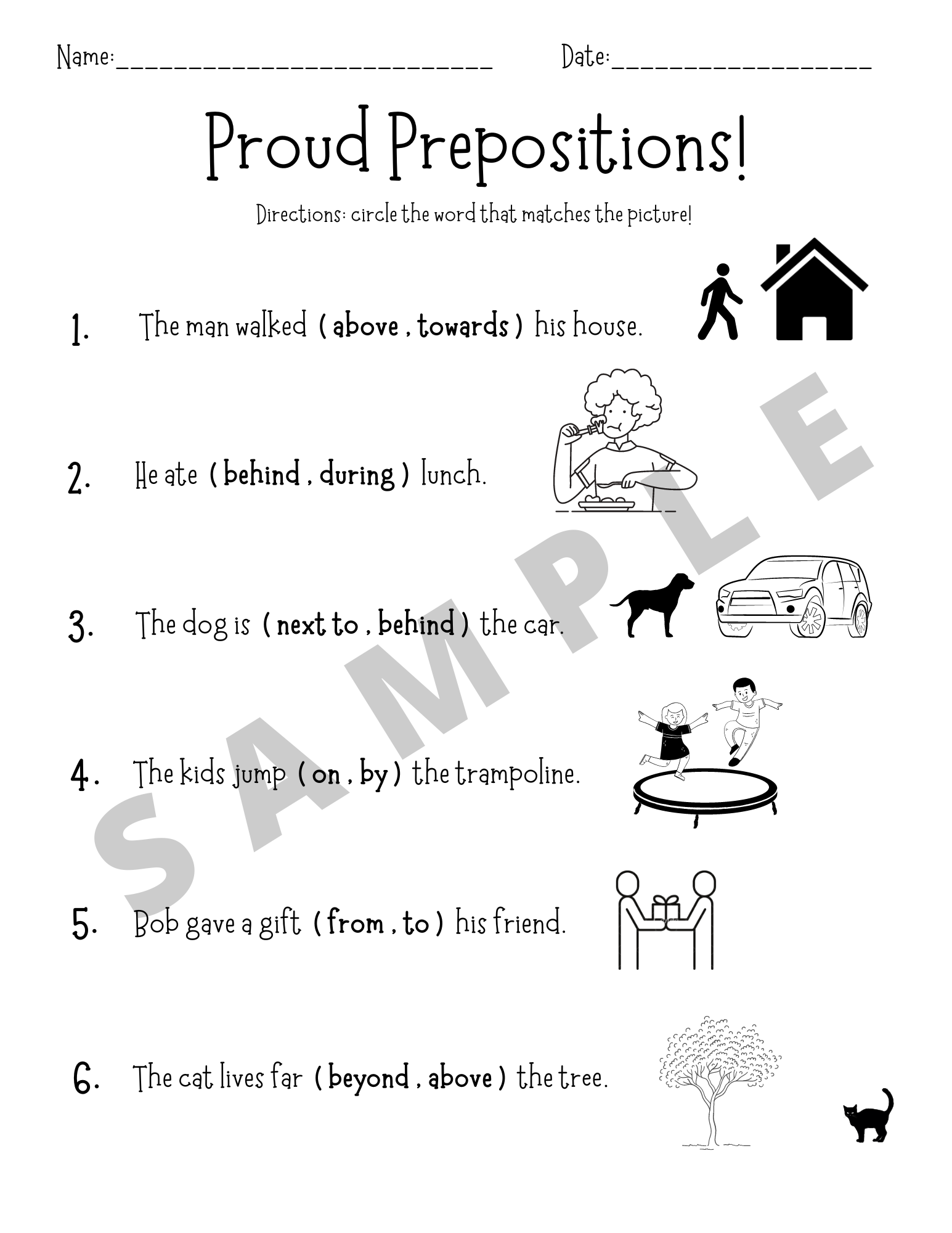 worksheet for prepositional phrases
