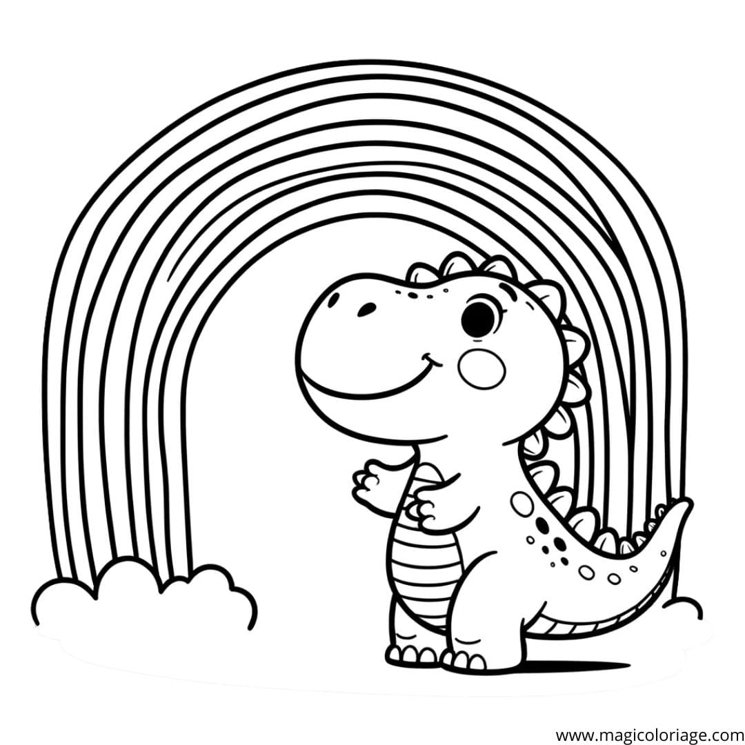 Rainbow And Friendly Dinosaur Coloring Page Free Drawing