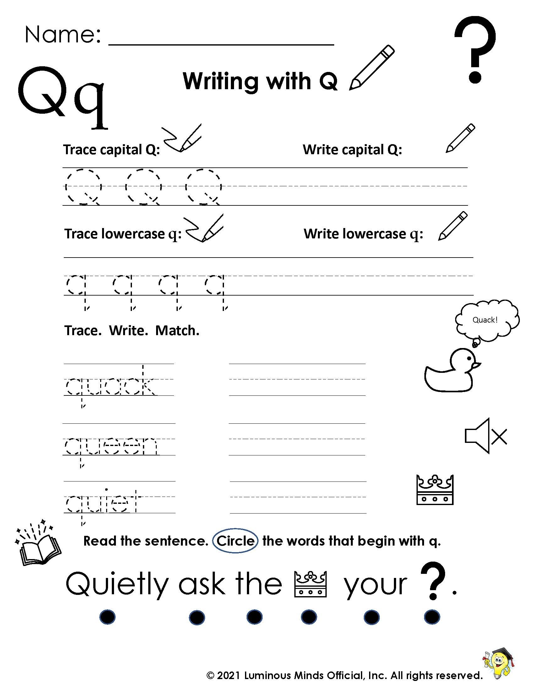 Reading Comprehension Worksheets Writing With Q