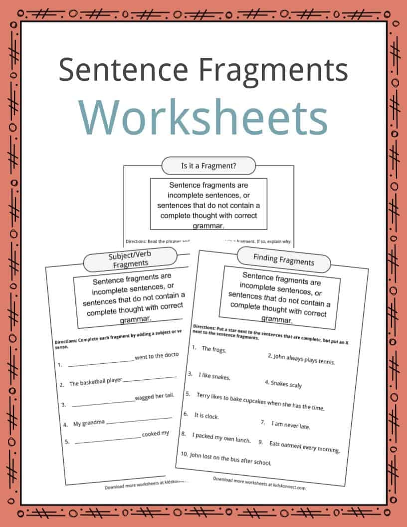 Sentence Fragment Facts Worksheets Examples Definition