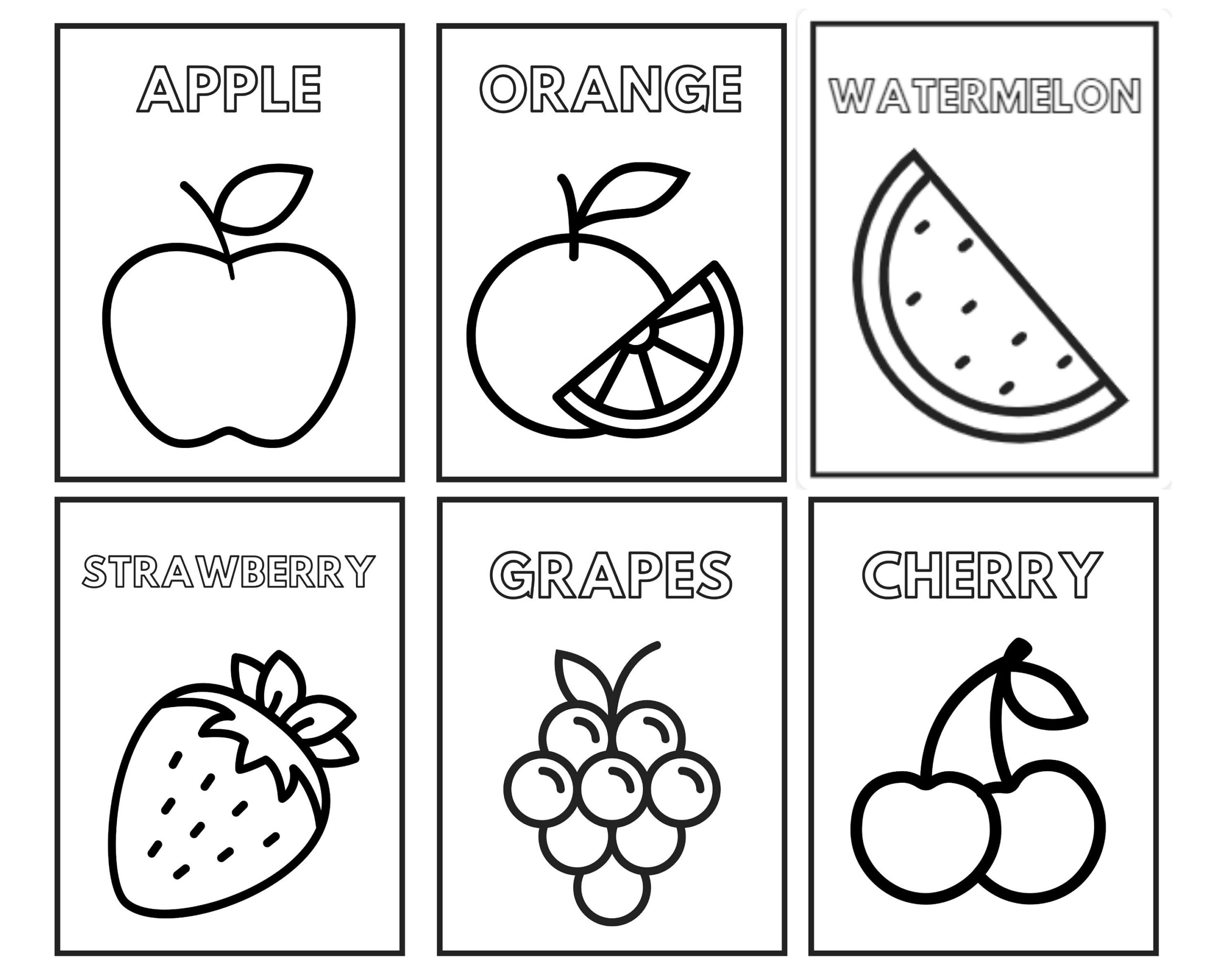 Simple Fruit Coloring Pages For Kids Toddlers Preschoolers Etsy