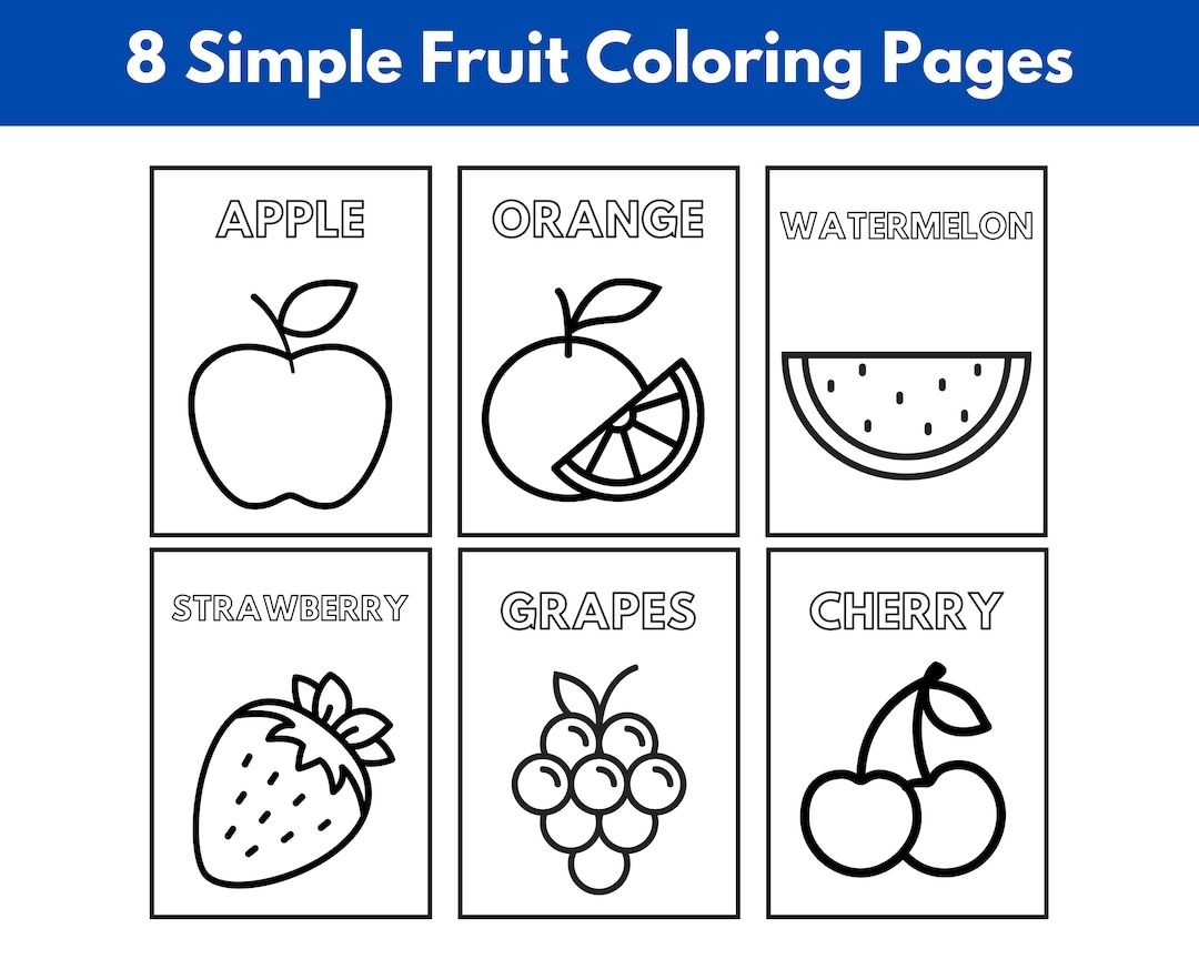 Simple Fruit Coloring Pages For Kids Toddlers Preschoolers Etsy
