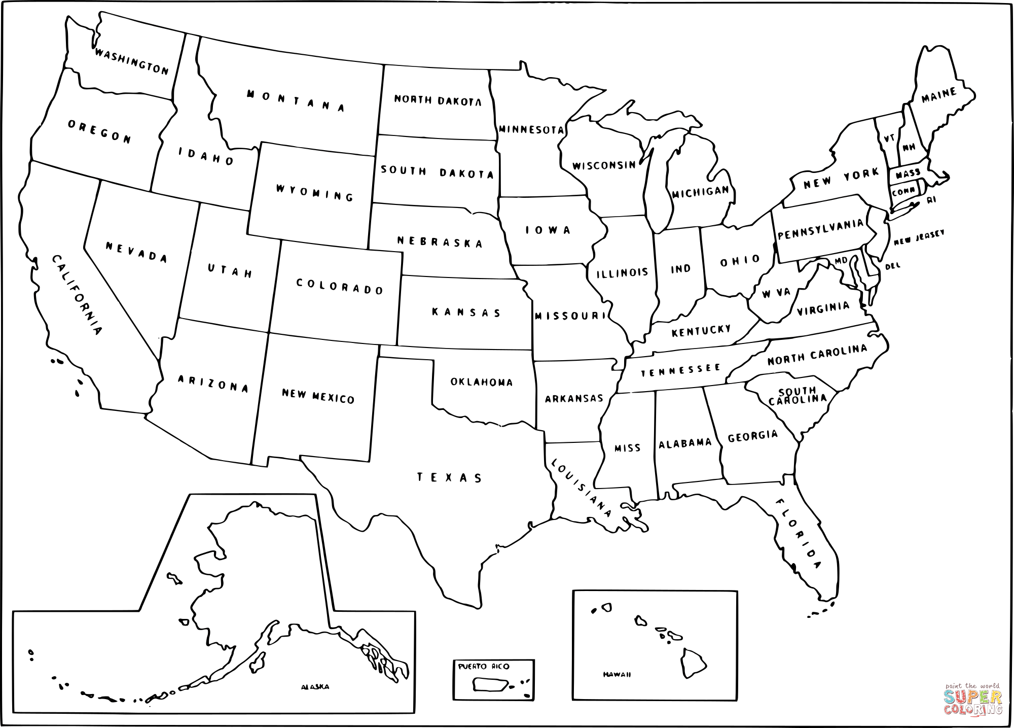 Simple USA Map Coloring Page Free Printable