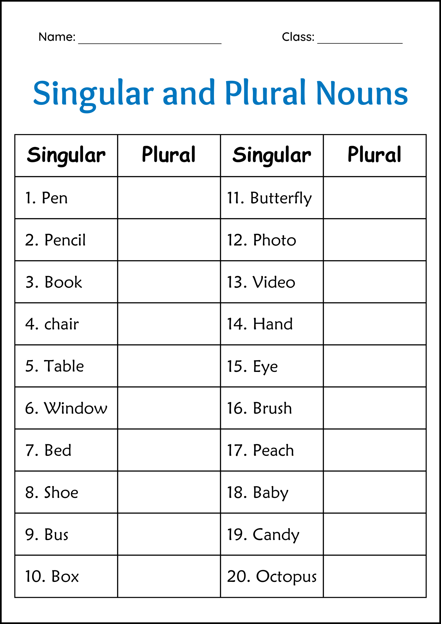 singular plural nouns worksheet