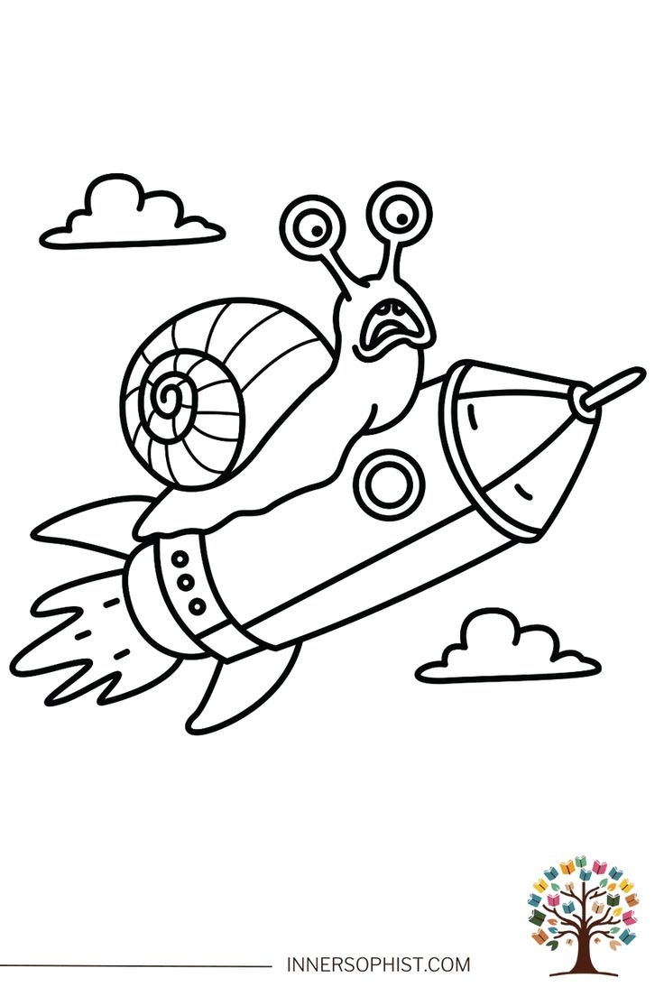 Snail On Rocket Coloring Page