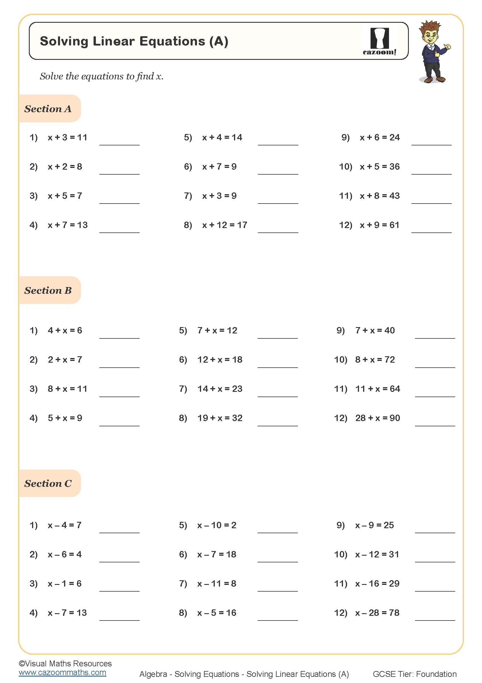 Solving Equations Worksheets KS3 KS4 Solving Equations Worksheets KS3 KS4