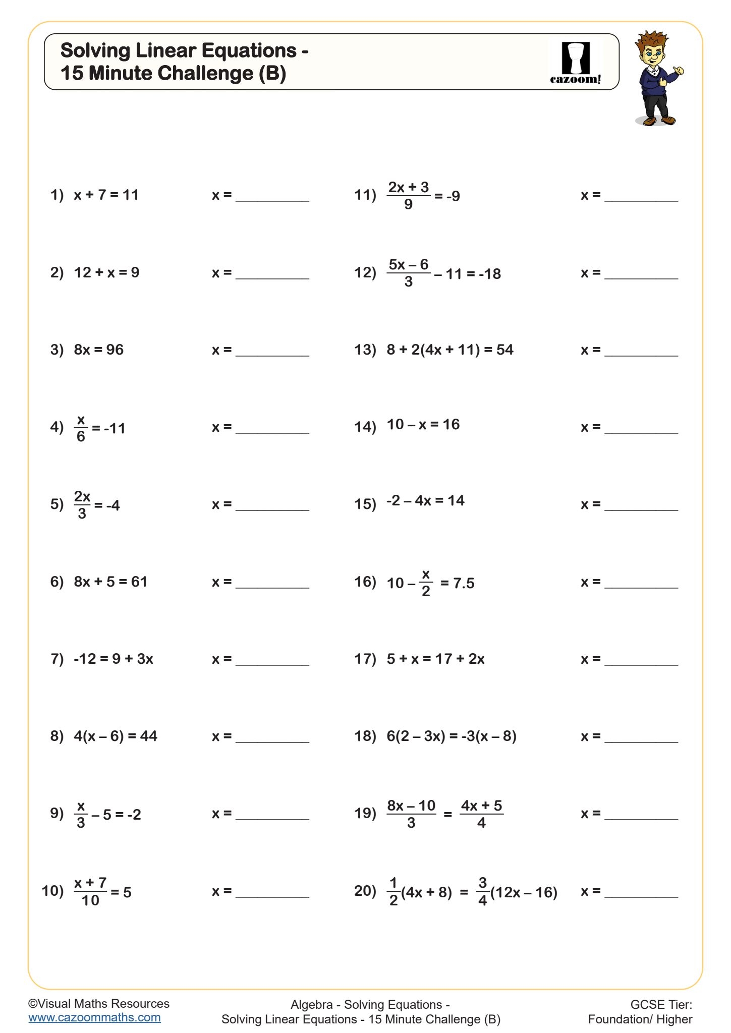 Solving Equations Worksheets KS3 KS4
