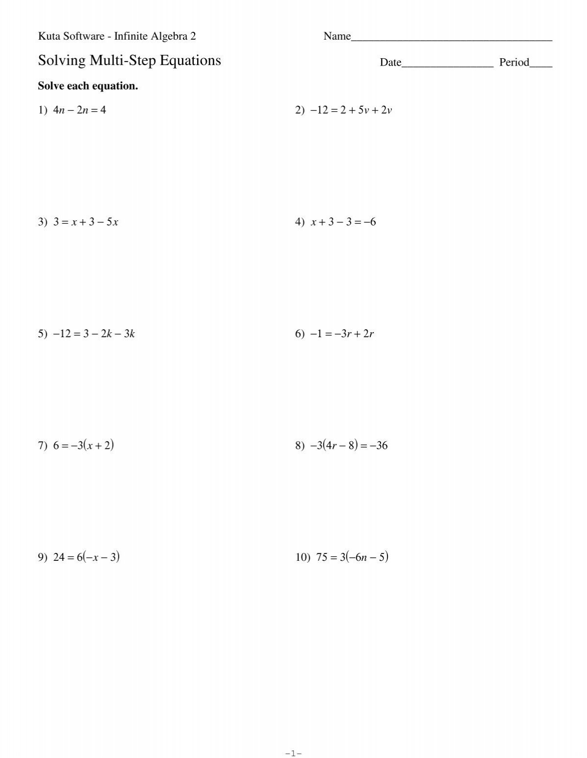 worksheet on multi step equations worksheet on multi step equations