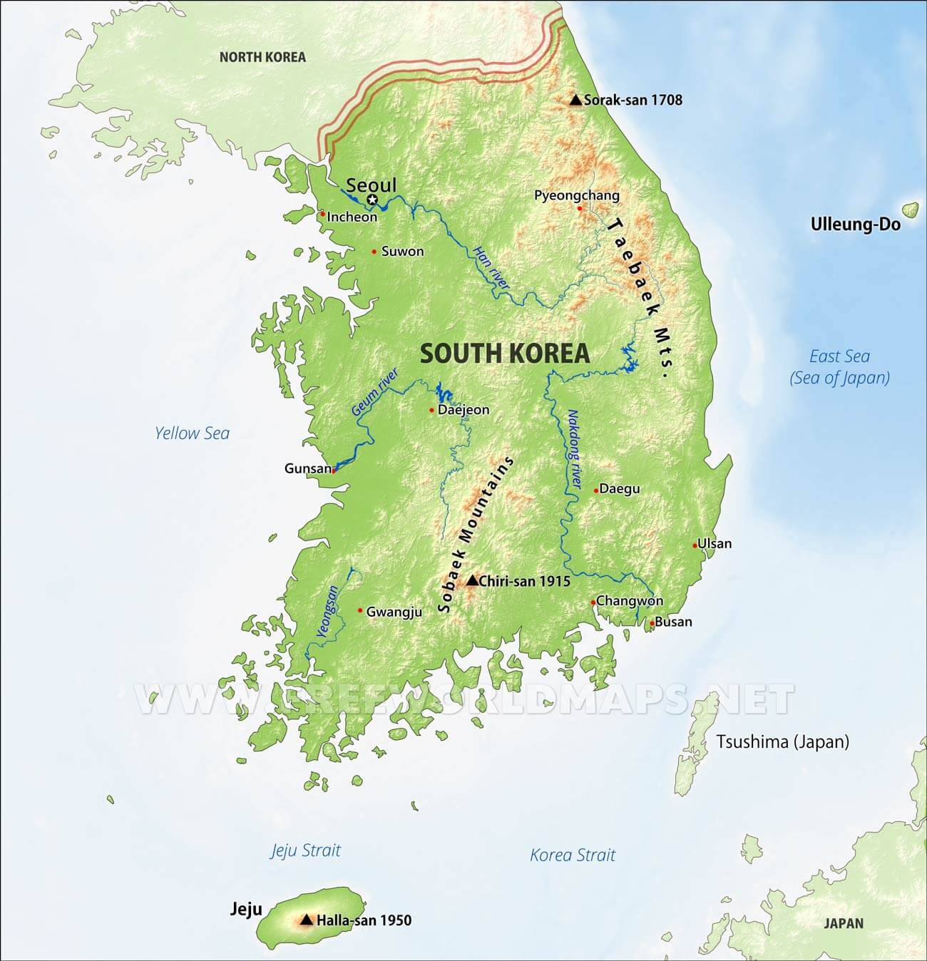 South Korea Physical Map South Korea Physical Map