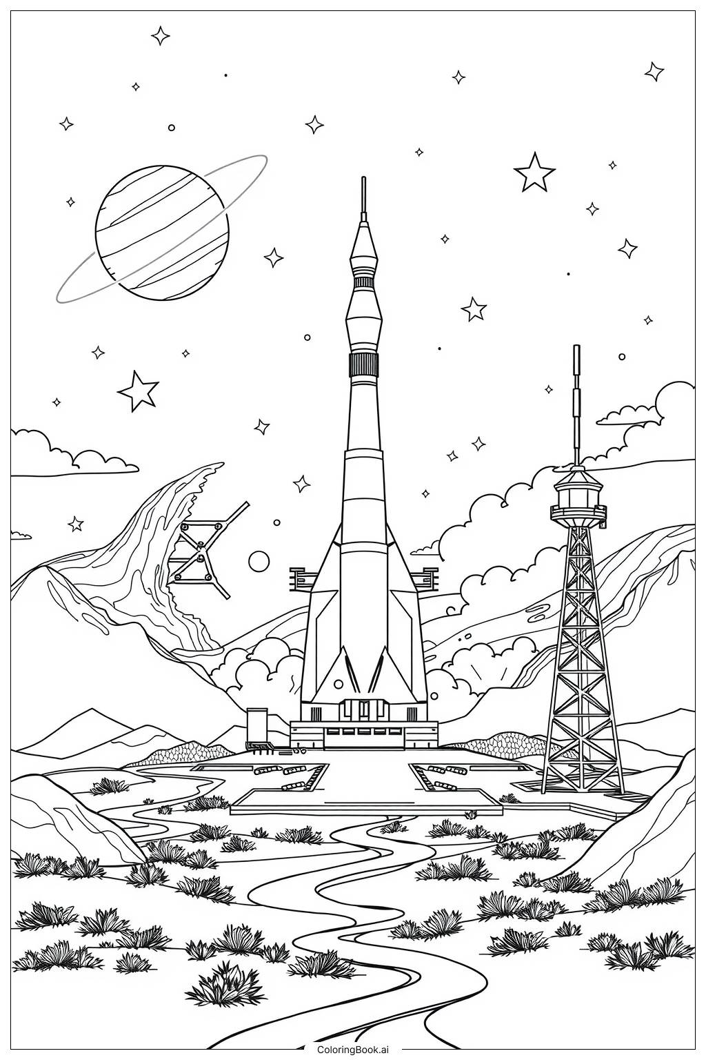 rocket ship coloring page