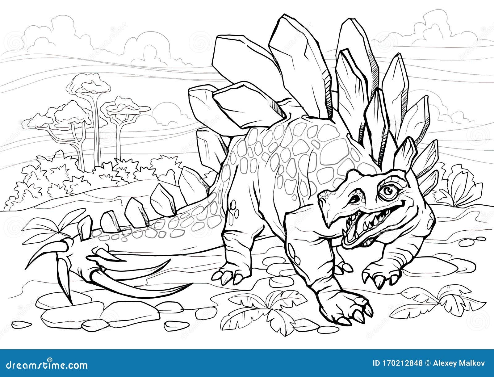 Stegosaurus Dinosaur Coloring Page For Children And Adults Hand Drawn Illustration A4 Size Design For Wallpapers Stock Vector Illustration Of Animal Graphic 170212848
